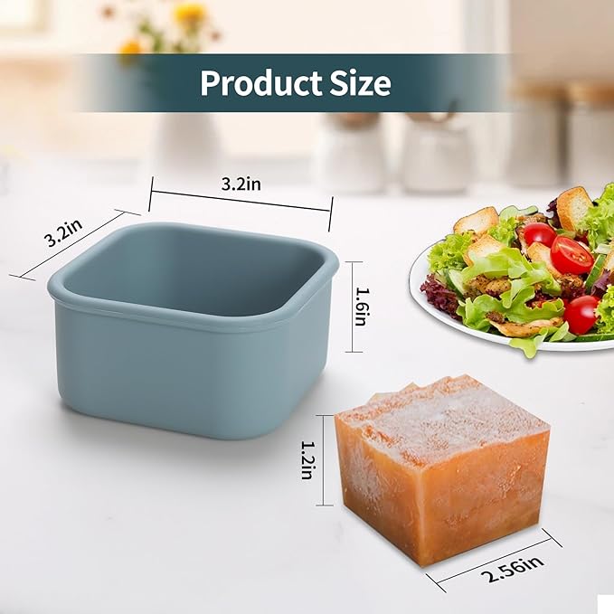 BECOKIT 1/2 Cup Silicone Freezer Tray With Lid - Silicone Freezer Molds 4-Pack For meal prep & freezing of various sauces and other dishes, makes 4 perfect 1/2 cup portions cubes (Blue 4 Pack)