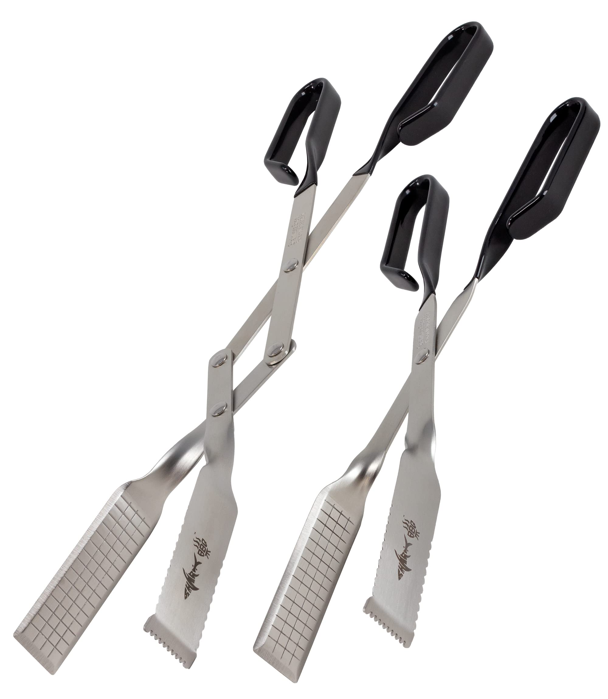 Shark BBQ Tongs for Steaks, 2-Pack 17" & 13" Professional Kitchen and Outdoor Grilling Utensil Set, by Shark BBQ Grill Tongs -(Black)