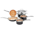 Amazon Basics Ceramic Nonstick Cookware Set, Induction Ready, Dishwasher & Oven Safe, Even Heating, 10-Piece Set with Frying Pans, Saucepans, Glass Lids, Copper Color