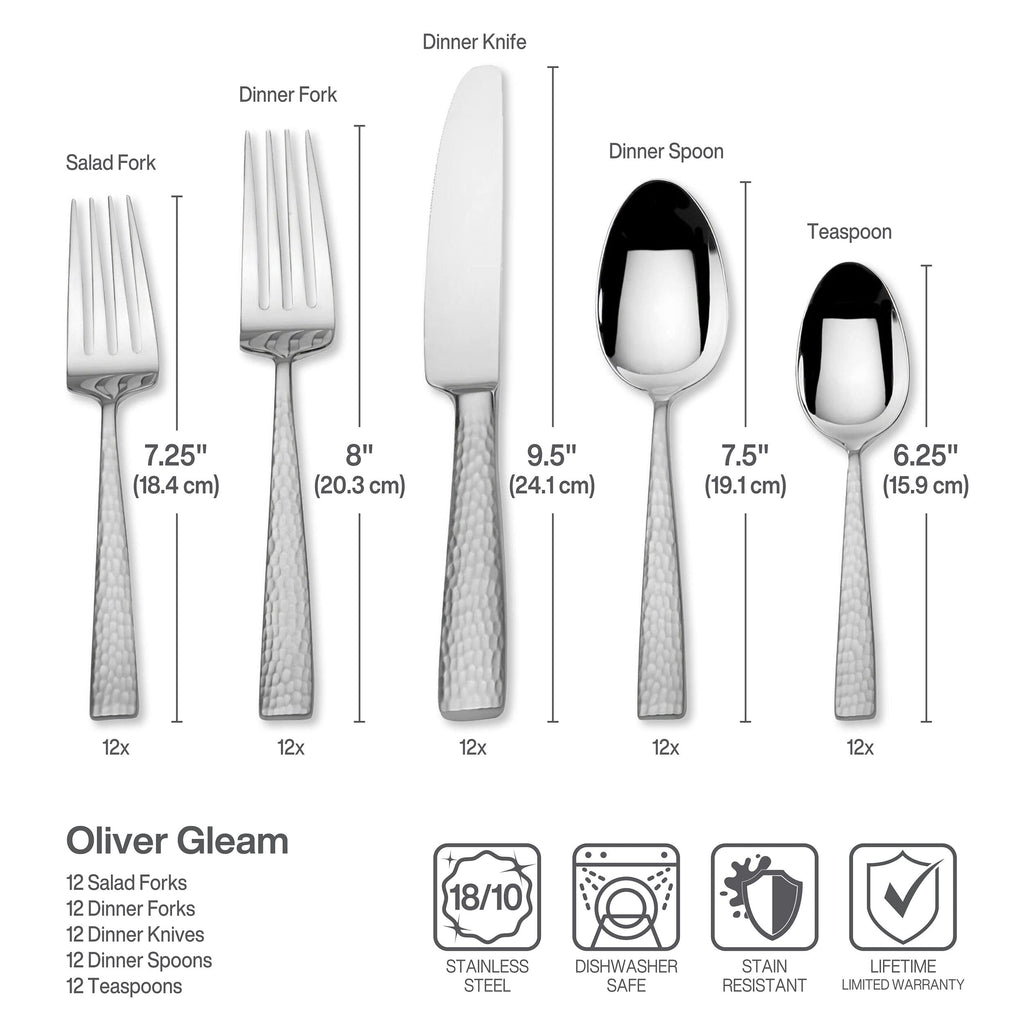 Mikasa Oliver Mirror 18/10 Stainless Steel Flatware Set for 12, 65-Piece Silverware Set with Serving Utensils, Dishwasher Safe Cutlery Set