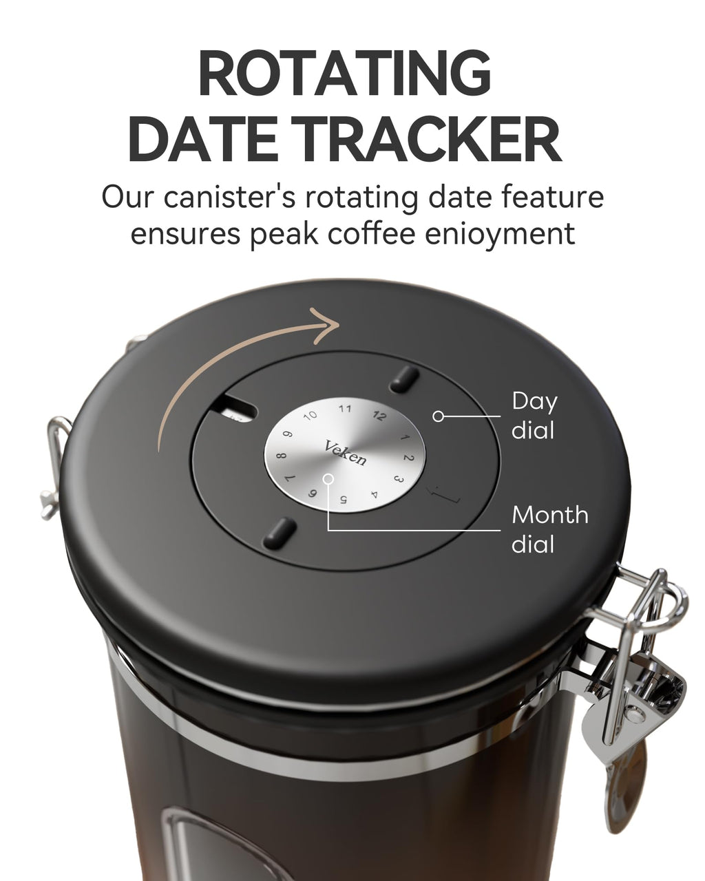 Veken Coffee Canister with Window, Airtight Stainless Steel Container, 22OZ