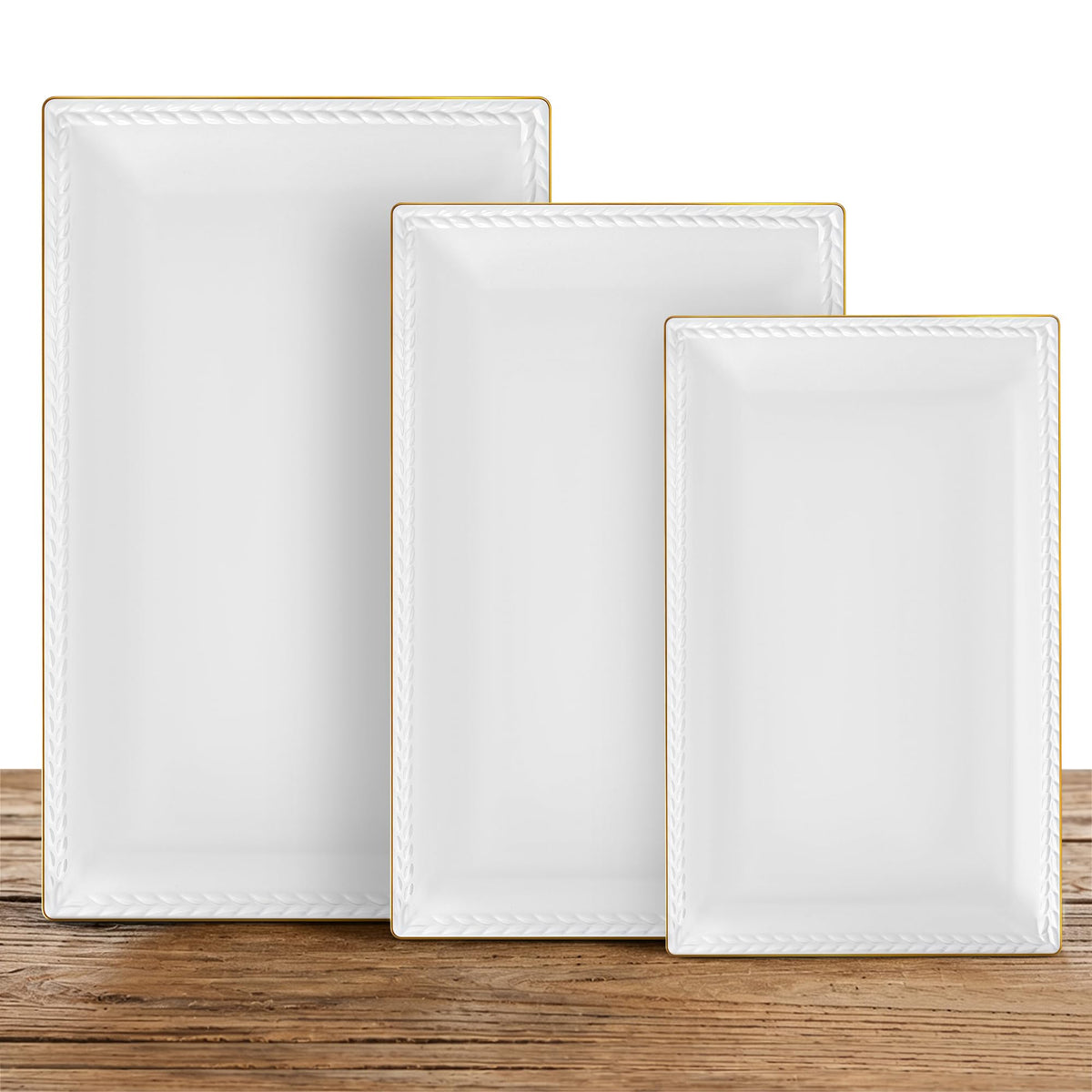 Kassel Ceramic Serving Platter Set | 16”/14”/12” Rectangular Serving Trays for Entertaining at Parties and Weddings | Oven Safe Extra Large Serving Trays for Tacos, Steak, and Cake