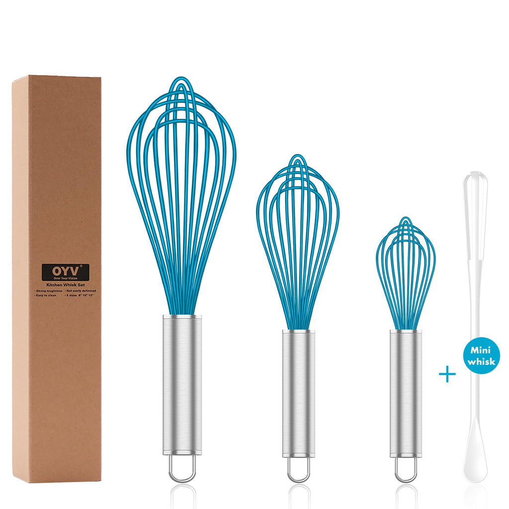 OYV White Silicone Whisk Set of 3, 8/10/12 Inch, Non-Scratch