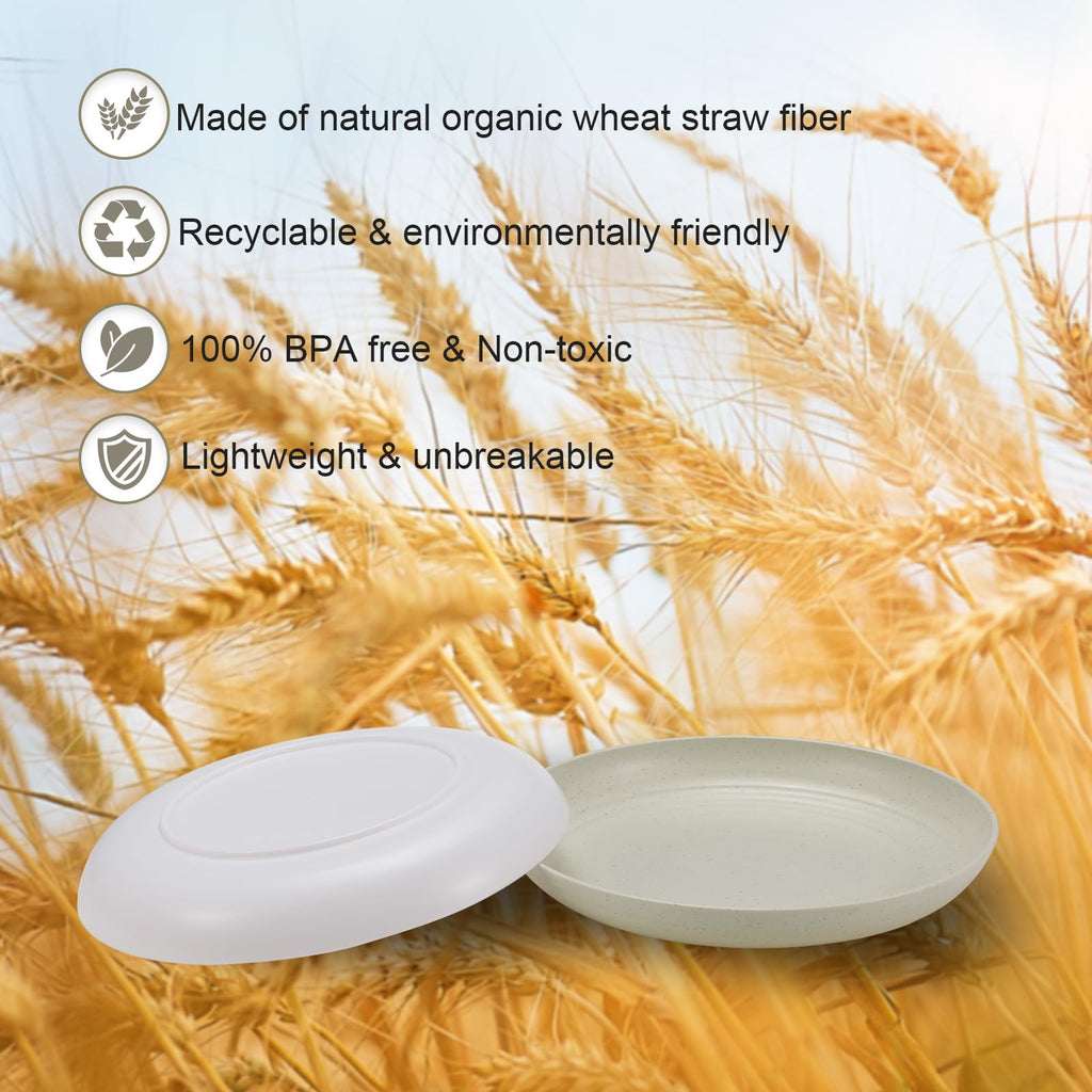 HEYCOME 12 Pcs Unbreakable Deep Dinner Plates Set, 10 inch Reusable Plastic Wheat Straw Plates, Microwave and Dishwasher Safe Plate for Kitchen, Lightweight Plate for Dessert, BPA Free, White