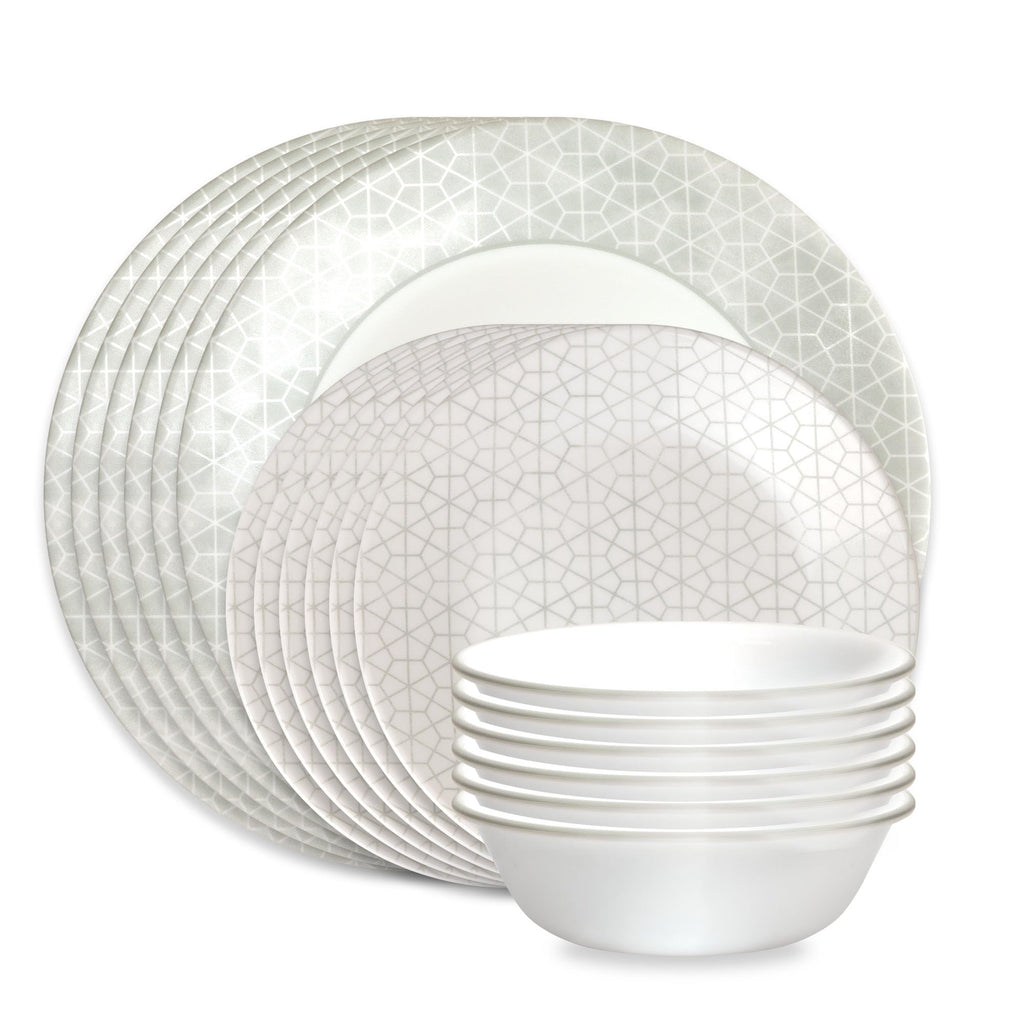 Corelle Vitrelle 18-Piece Service for 6 Dinnerware Set, Triple Layer Glass and Chip Resistant, Lightweight Round Plates and Bowls Set, Portofino
