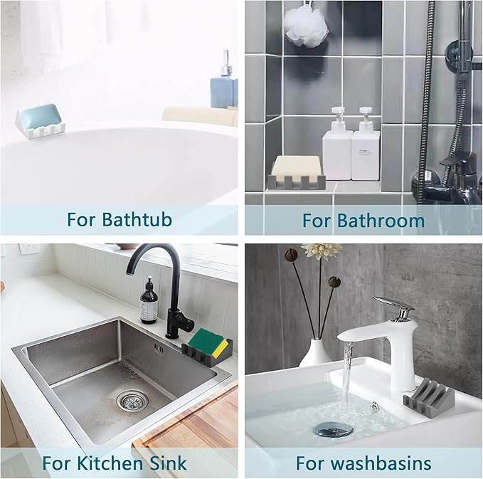 Self Draining Soap Dish,Silicone Suction Cup Soap Holder, Bathroom Soap Dish for Bar Soap,Can Extend Soap Life,Bathroom, Bath Tub, Kitchen Sink (2, Grey)