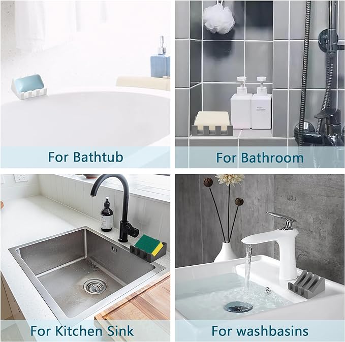 Self Draining Soap Dish,Silicone Suction Cup Soap Holder, Bathroom Soap Dish for Bar Soap,Can Extend Soap Life,Bathroom, Bath Tub, Kitchen Sink (1, White)