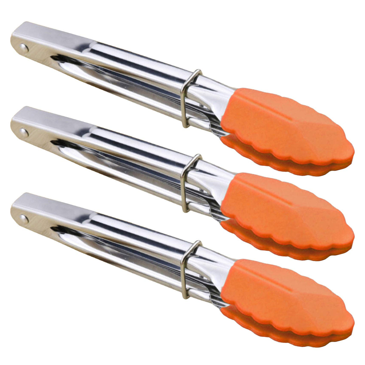 HINMAY Mini Tongs with Silicone Tips 7-Inch Kitchen Tongs, Set of 3 (Black)