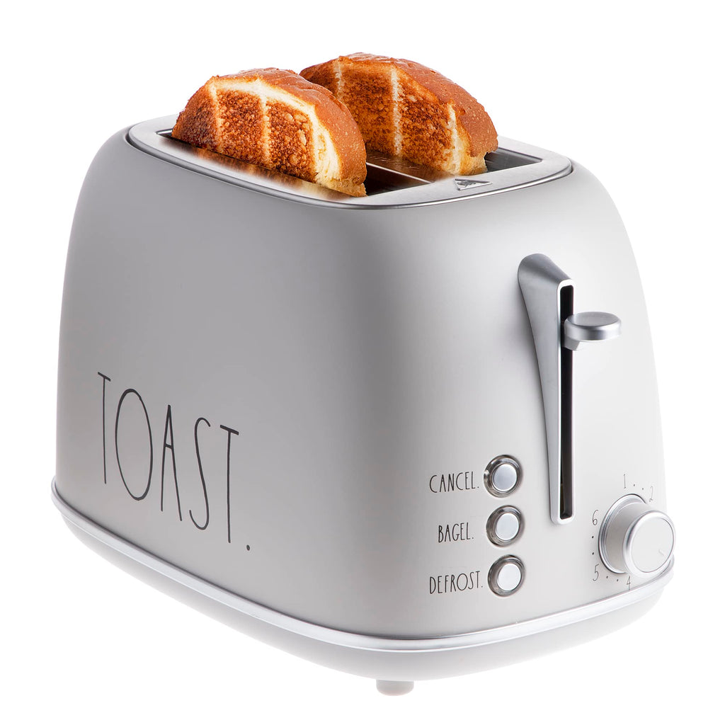 Rae Dunn Retro Rounded Bread Toaster, 2 Slice Stainless Steel Toaster with Removable Crumb Tray, Wide Slot with 6 Browning Levels, Bagel, Defrost and Cancel Options, Sand