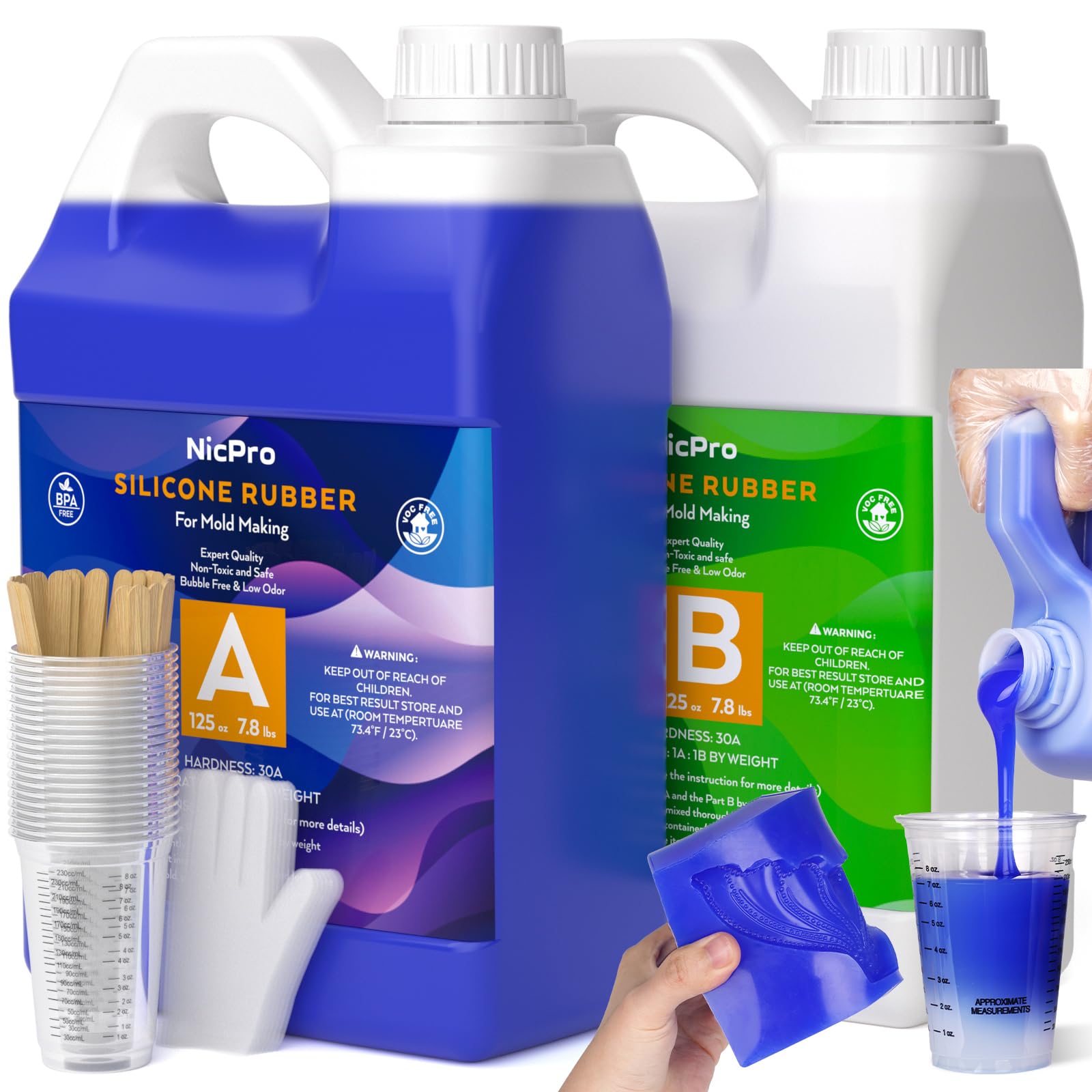 Nicpro 250oz Silicone Mold Making Kit, 30A Platinum Liquid Silicone Rubber