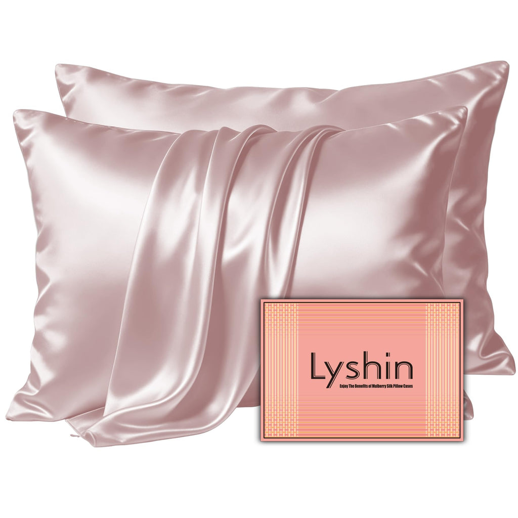 LYSHIN Silk Pillow Cases 2 Pack King Size with Zipper, Champagne