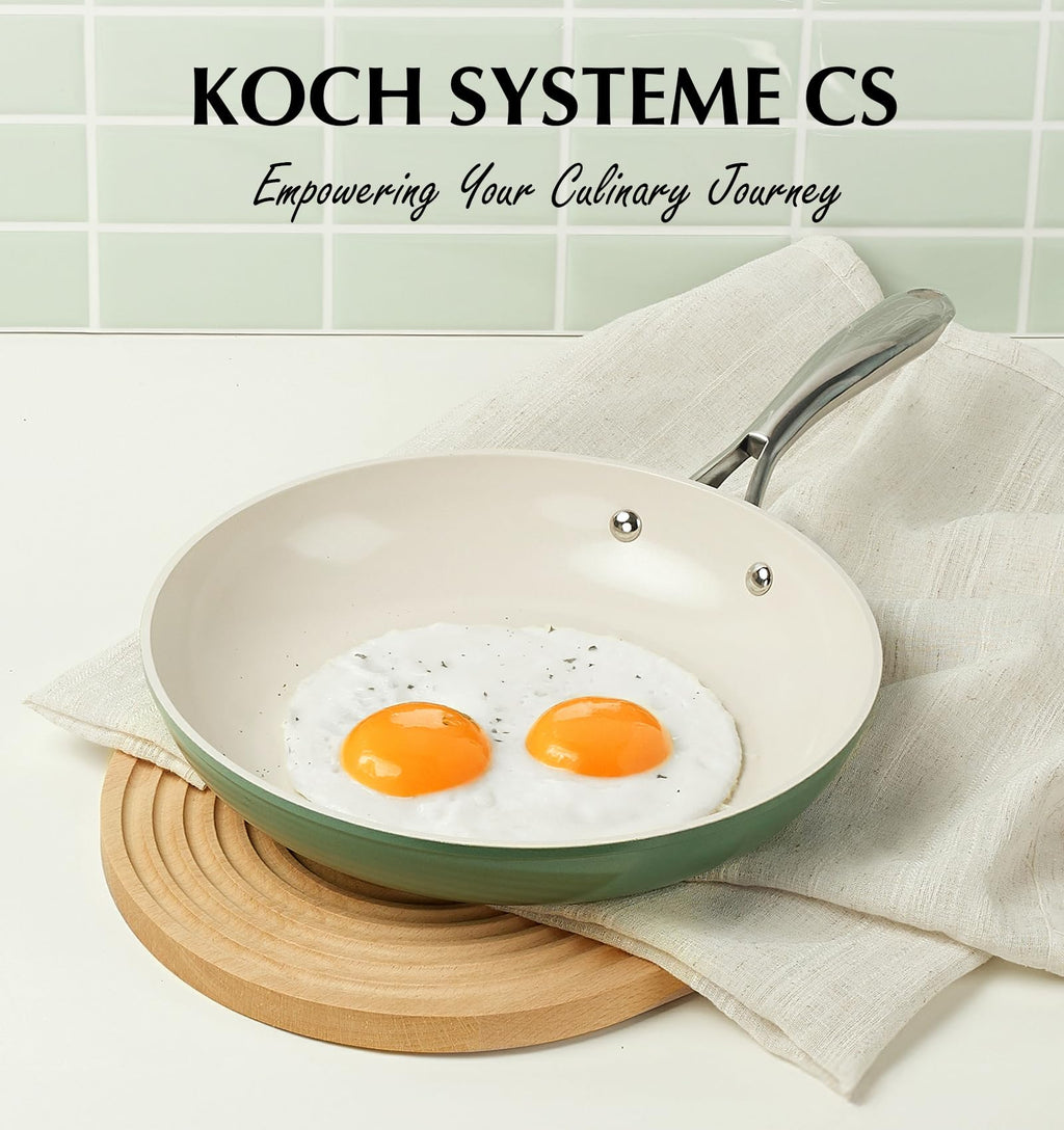 KOCH SYSTEME CS 10 Inch Ceramic Frying Pan with Lid, Non Stick Frying Pan with Stainless Steel Handle, Ceramic Skillet for Cooking, Induction Compatible Skillet, PTFE & PFOA Free, Oven Safe, Green