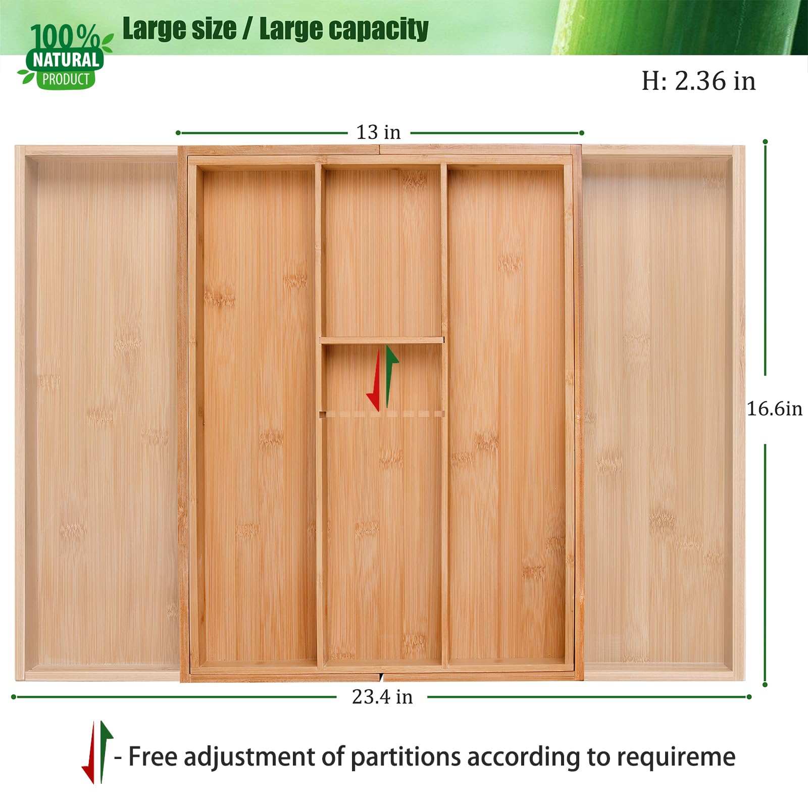 guiogc Bamboo Silverware Organizer, Expandable Kitchen Drawer Organizer and Utensil Organizer, Cutlery Tray with Drawer Dividers for Kitchen Utensils and Flatware, Bedroom, Living Room (Natural)