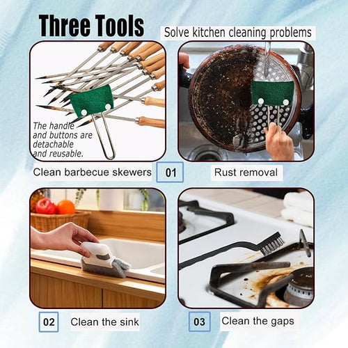16PCS Handhold Cleaning Set Scouring Pads,Dish Scrubber Wire Brushes,Reusable Washing Tools Kitchen Sink Pots Pans BBQ Grill