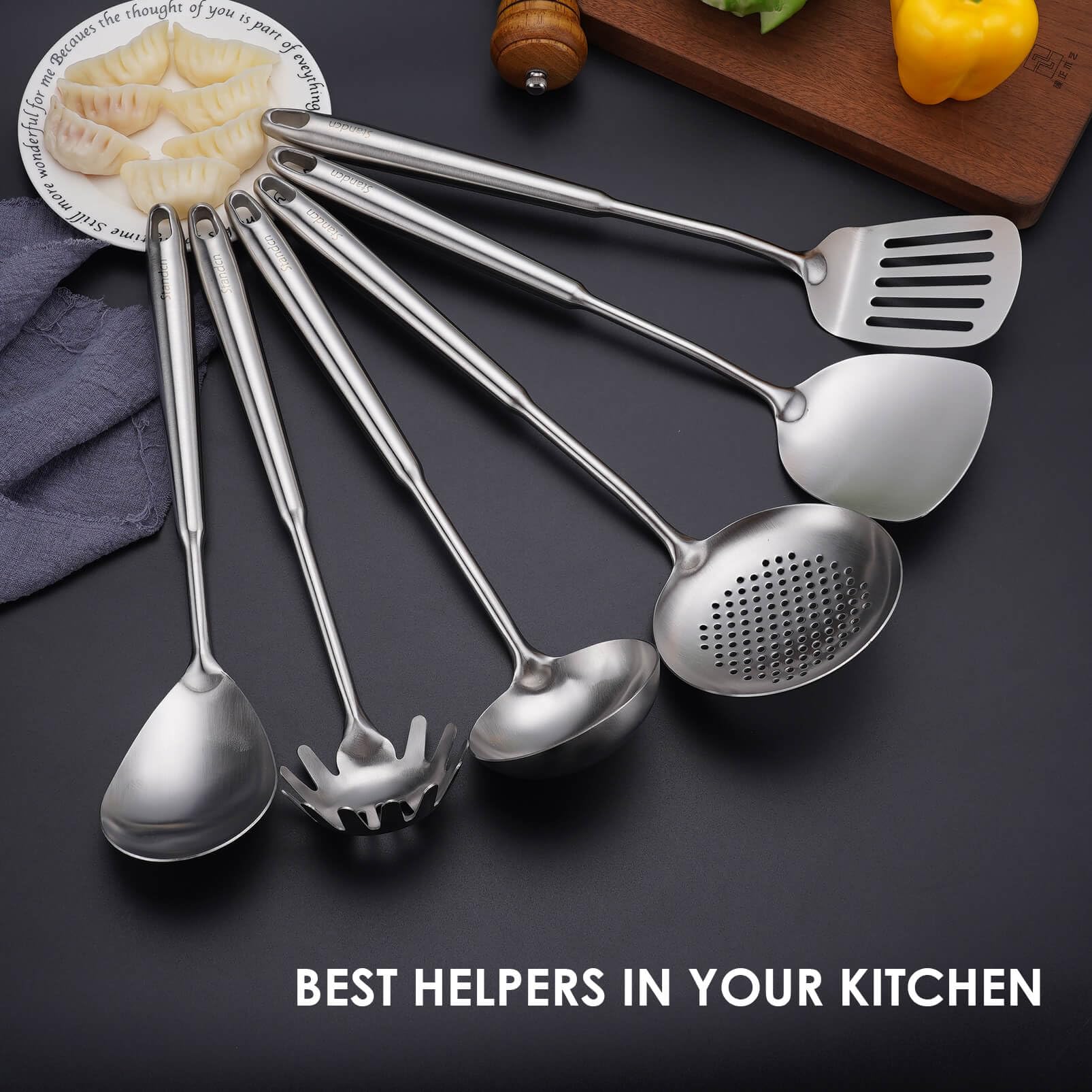 6 PCS All Metal Cooking Utensils Set - 18/10 Stainless Steel Kitchen Tools