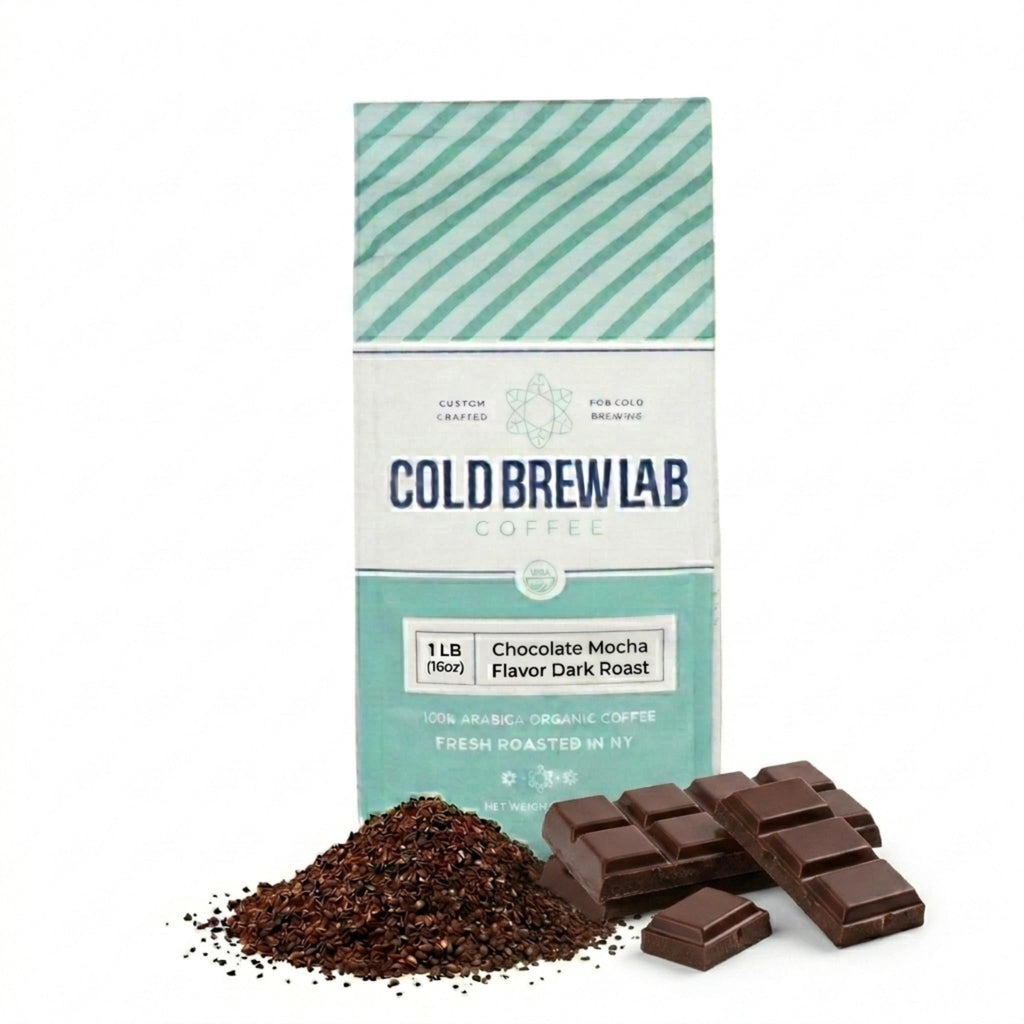 Cold Brew Organic Coarse Ground Flavored Coffee, Chocolate Mocha Flavor, Dark Roast, Colombian Supremo, Coarse Grind for Cold Brew Coffee & French Press, 1 LB