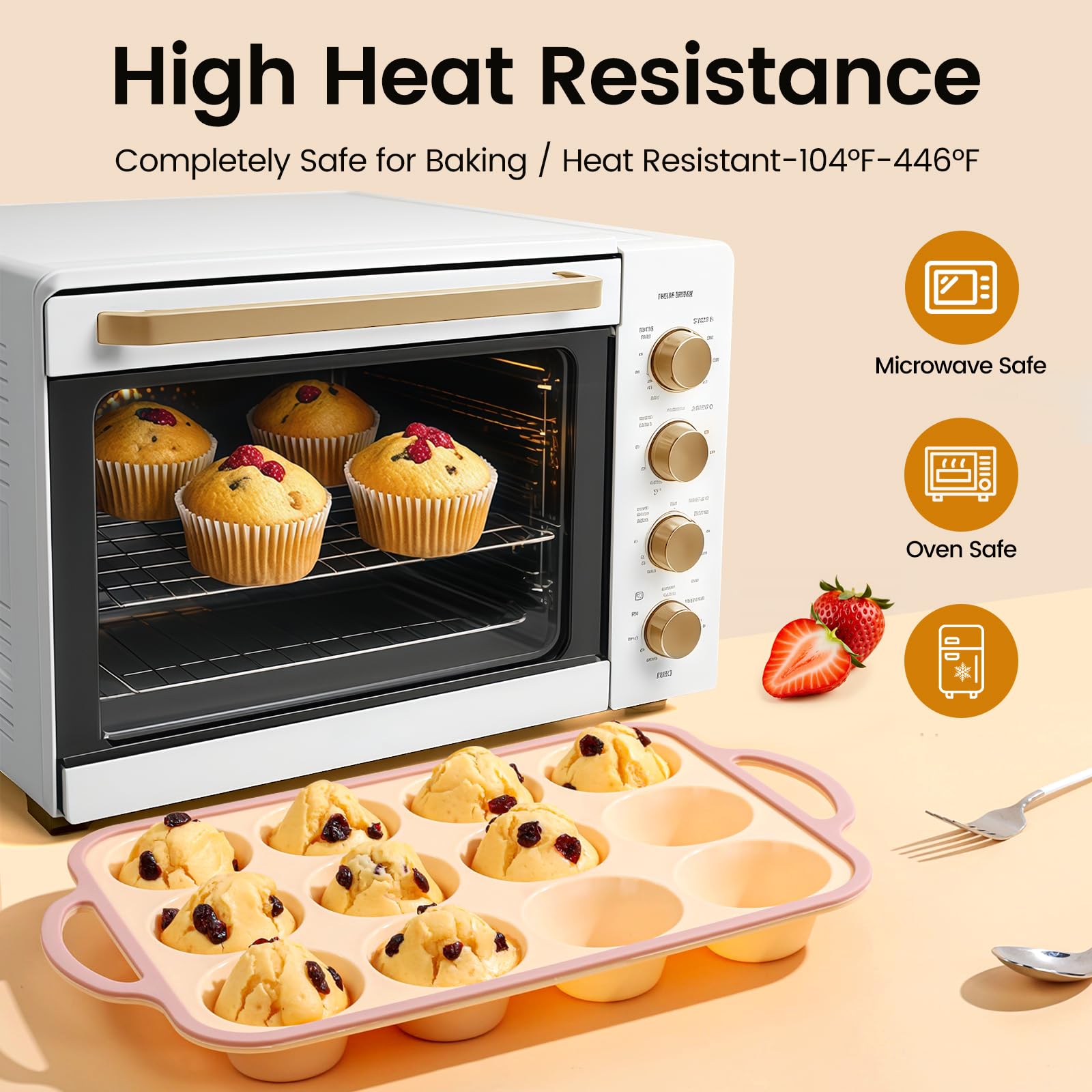 Fimary Silicone Muffin Pans for Baking 2 Pack, 2.6 Inch with Metal Reinforced Frame, Regular Size Nonstick Silicone Cupcake Pan for Baking Homemade Muffins, Cupcakes, Dishwasher Safe BPA Free-Yellow