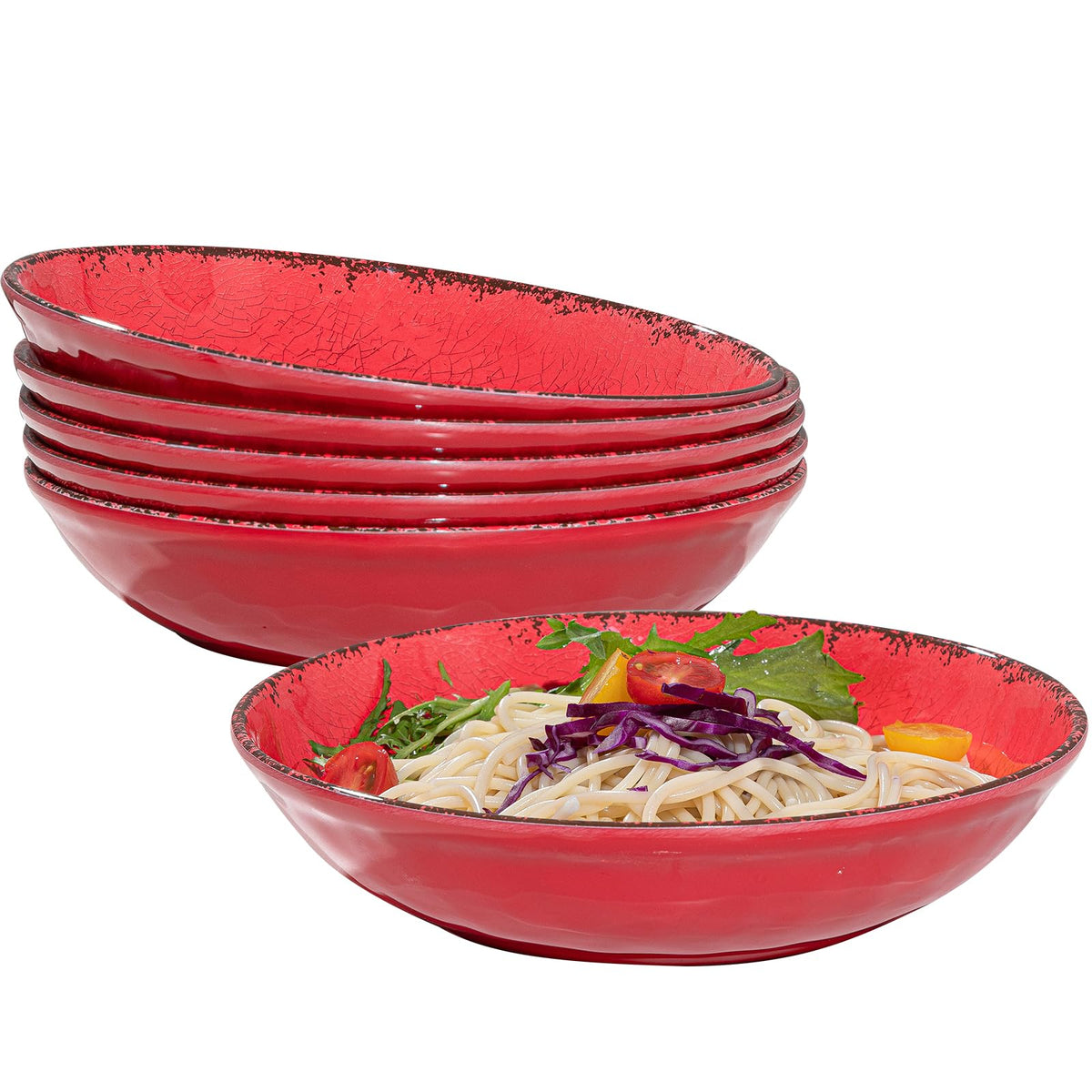 ZAROCRUS 13.75" x2.75'' Extra Large Melamine Serving Bowls, Set of 2, Christmas Bowls Set for Salad, Pasta, Fruit, Unbreakable Farmhouse Deep Bowl. Durable and Dishwasher Safe, True Red