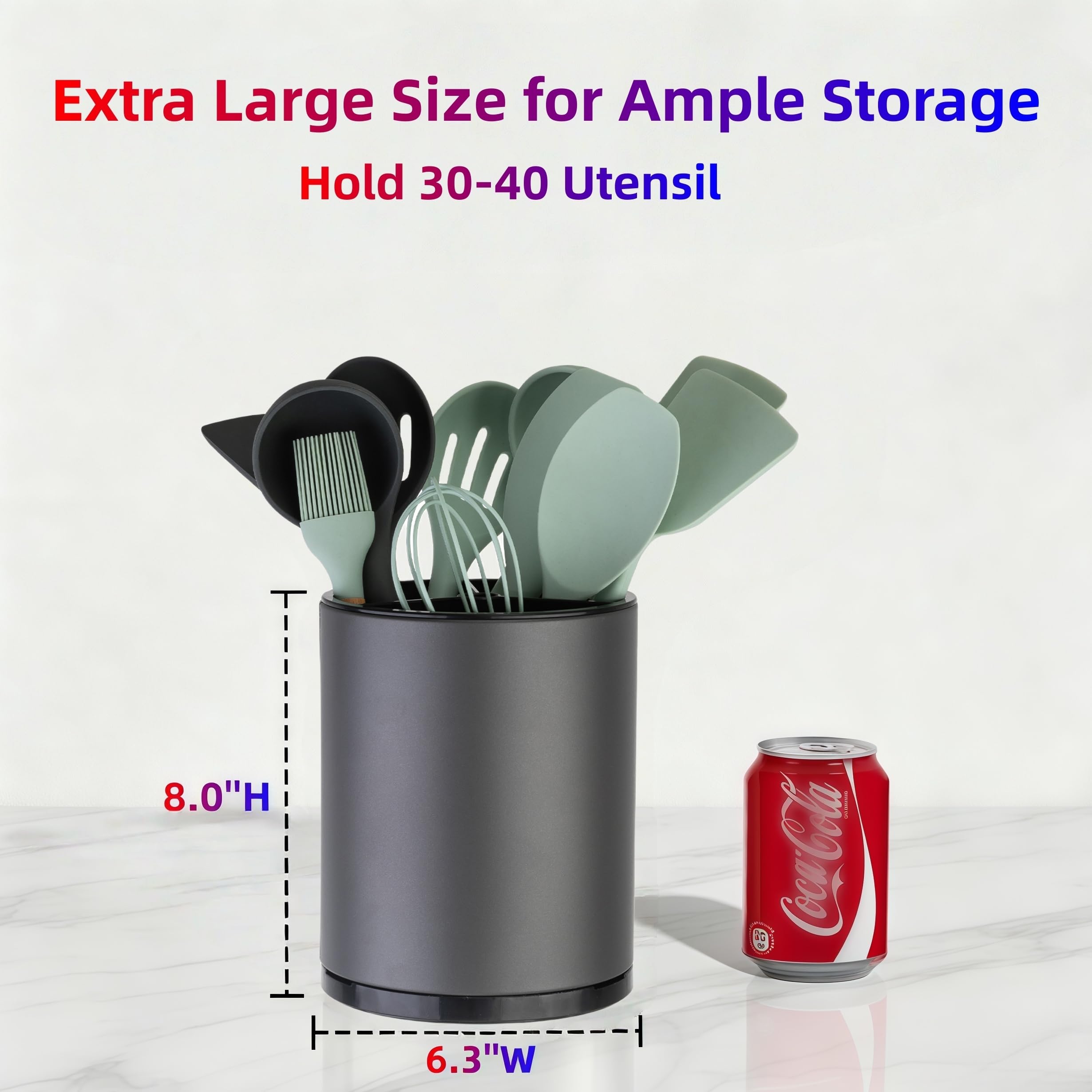 Utensil Holder,Large 360°Rotating Kitchen Utensil Holder For Counter