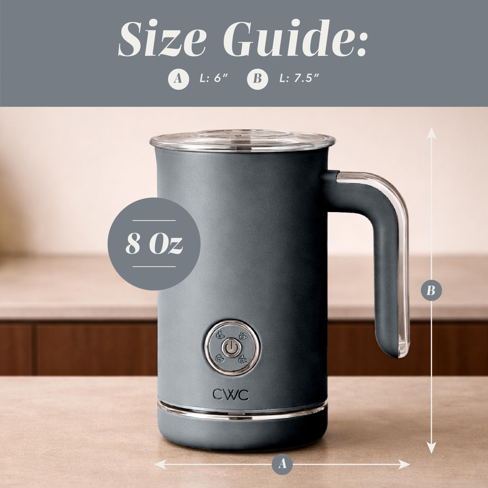 COOK WITH COLOR 4-in-1 Electric Milk Steamer and Frother - 2-Minute Heating and Frothing, Hot and Cold Foam Maker for Coffee, Latte, Cappuccino, Macchiato, Milk Warmer, Auto Shut Off, Grey