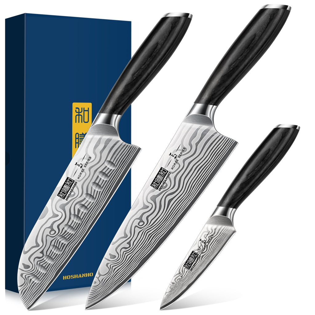 HOSHANHO 3 Pcs Knife Set, Professional Kitchen Knife Set, Pakkawood Handle