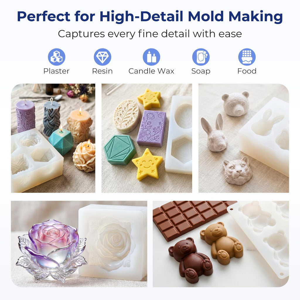 Nicpro 80oz Silicone Mold Making Kit, 15A Platinum Liquid Silicones Rubber, Flexible Silicone Molds Maker Mix Ratio 1:1 for Casting 3D Resins Candle Soap Molds DIY with Gloves, Sticks, Mixing Cups