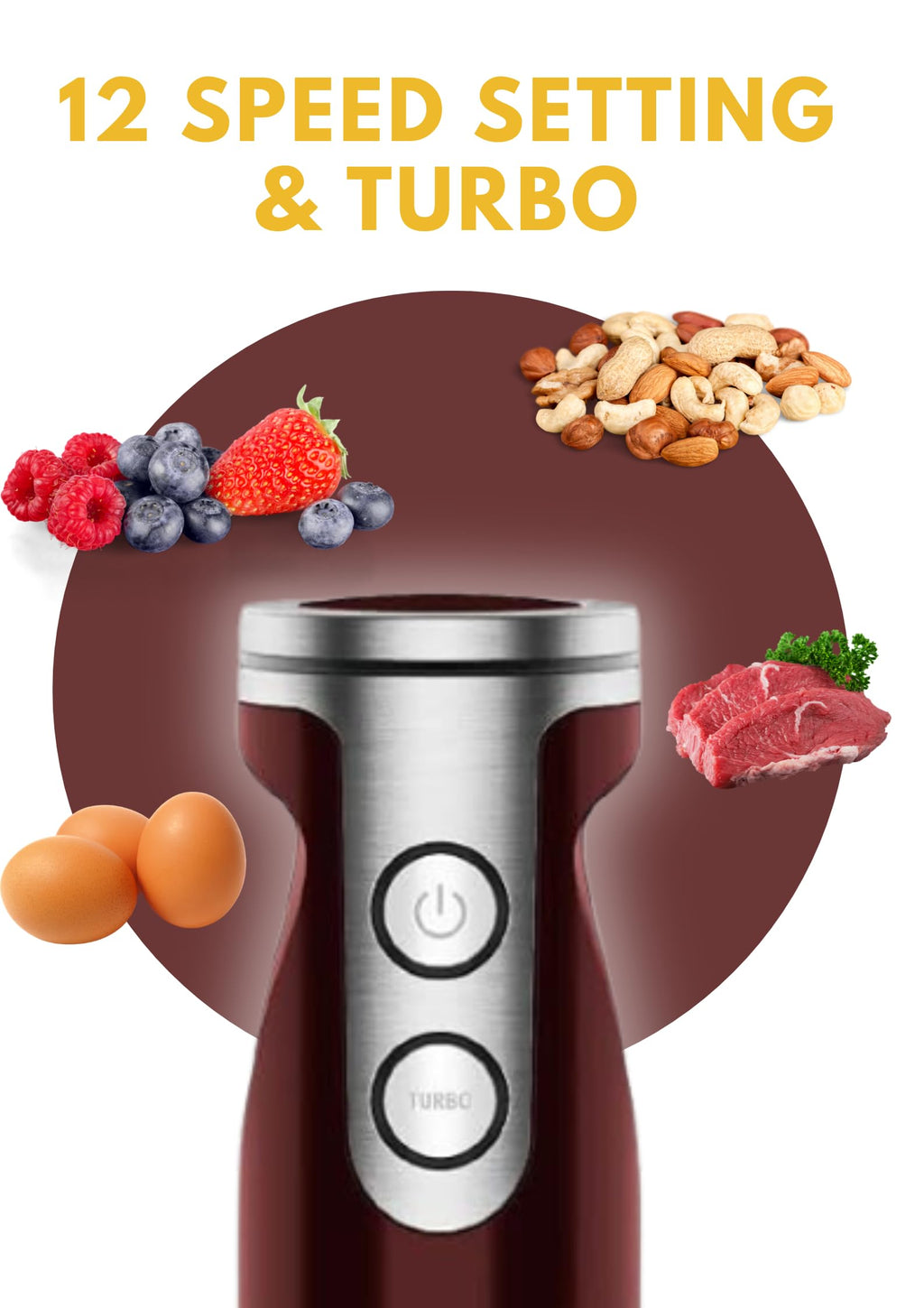 MEGAWISE new Hand Blender Series Single Hand Blender,no attachments,12-Speed,Includes Powerful Blender Stick- Easy to Clean and Perfect for Smoothies, and More (RED)