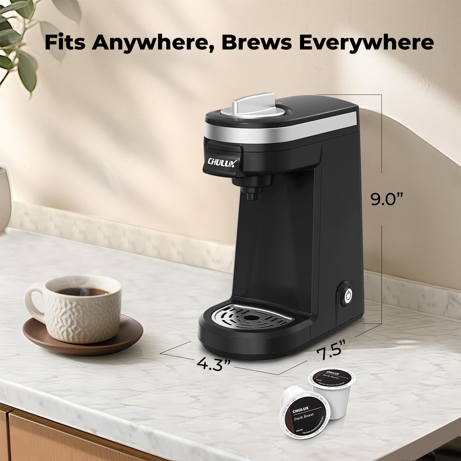 CHULUX Mini Single Serve Coffee Maker for K Pod, Brew Up to 12oz Cup, Black