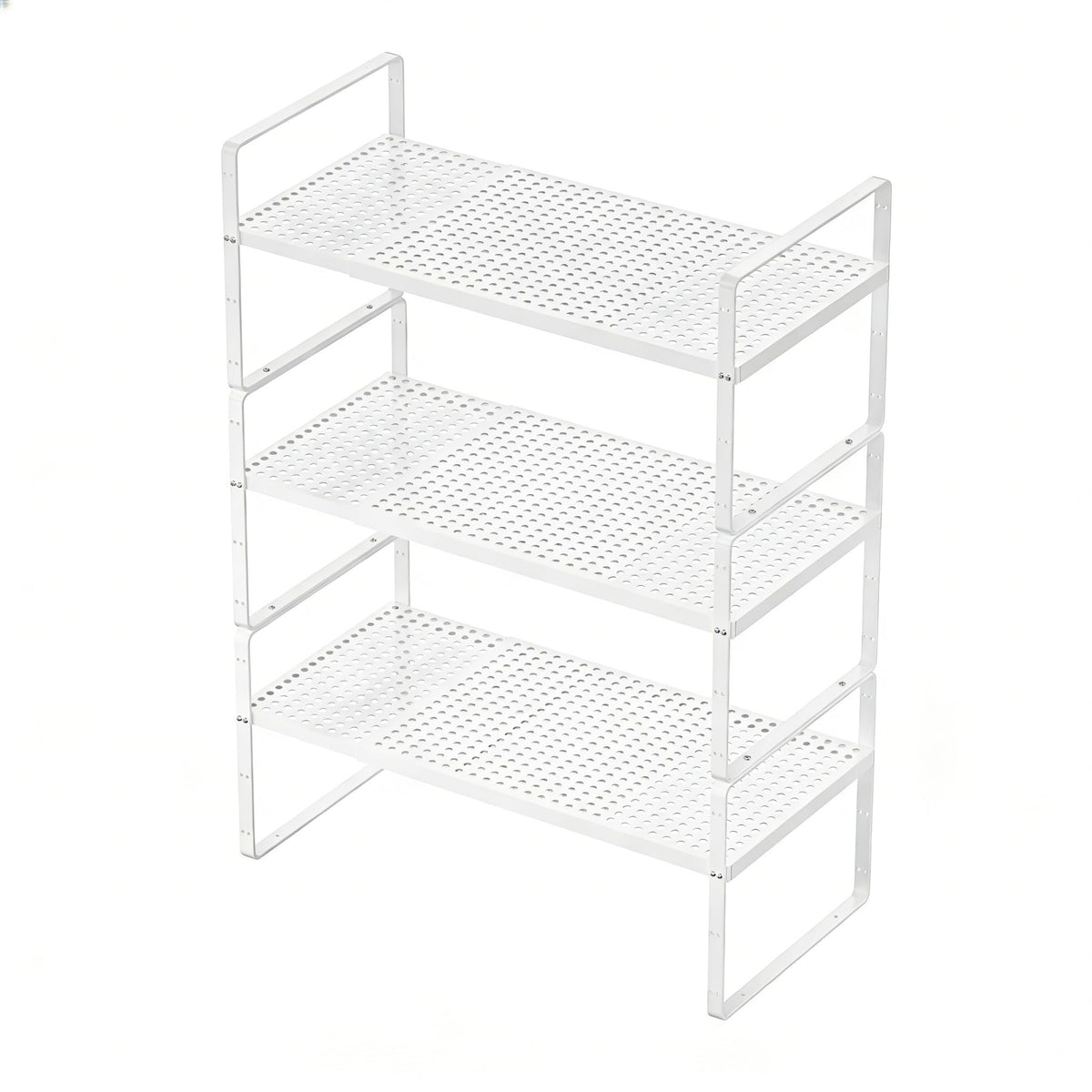 KIKIBRO Expandable Cabinet Shelf Organizers, Kitchen Small Stand Rack Organization for Countertop Cupborad Pantry Desktop Spice Rack, White 3 Pack
