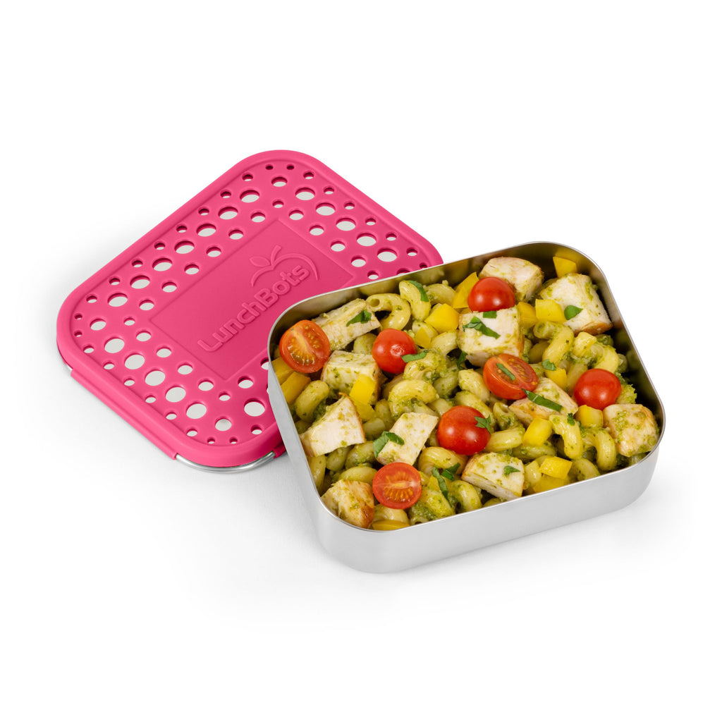 LunchBots Medium Uno Stainless Steel Sandwich Container - Open Design for Wraps - Salads or a Small Meal - Eco-Friendly - Dishwasher Safe and BPA-Free - Pink Dots