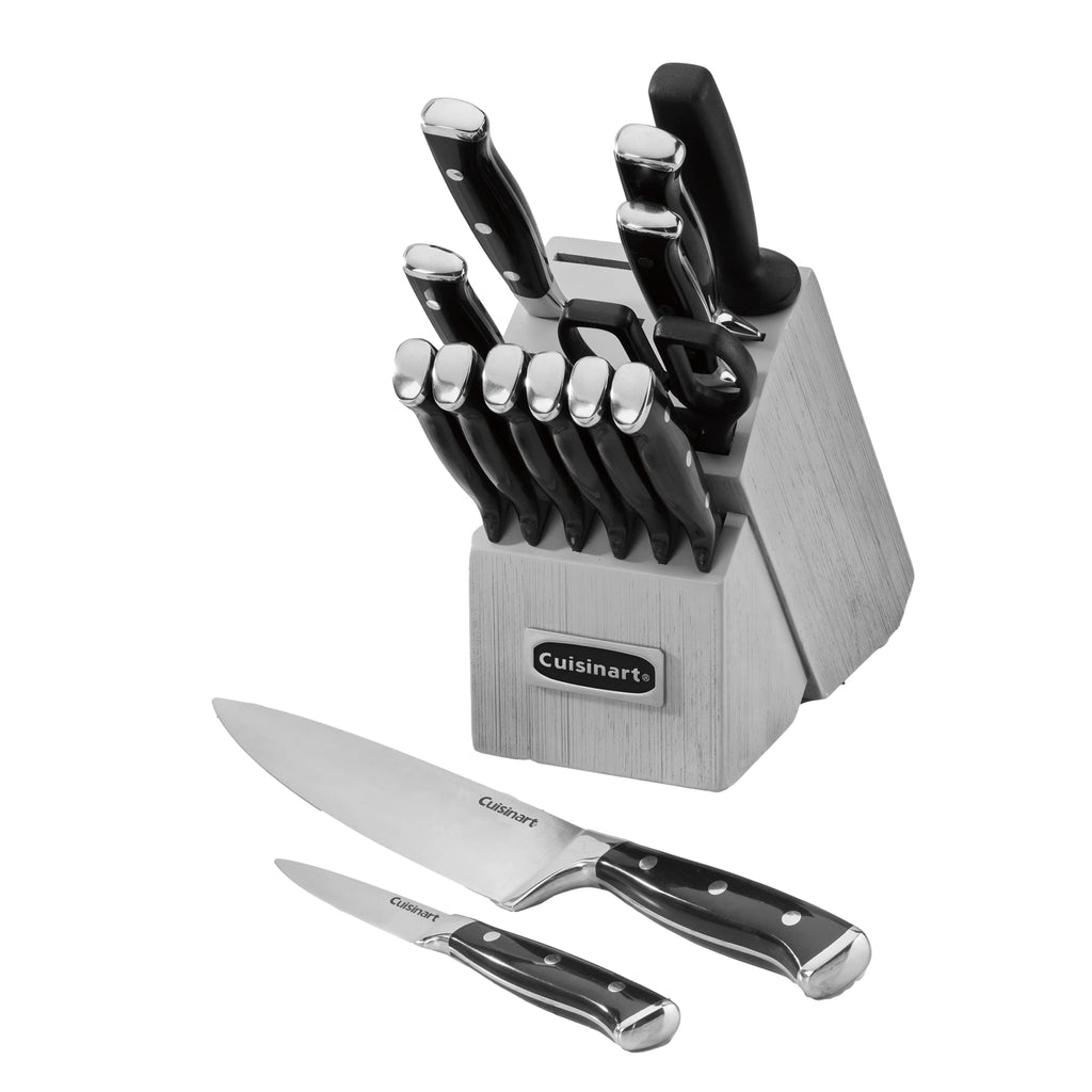 Cuisinart 15-Piece Knife Set with Block, High Carbon Stainless Steel, Forged Triple Rivet, White, C77WTR-15P