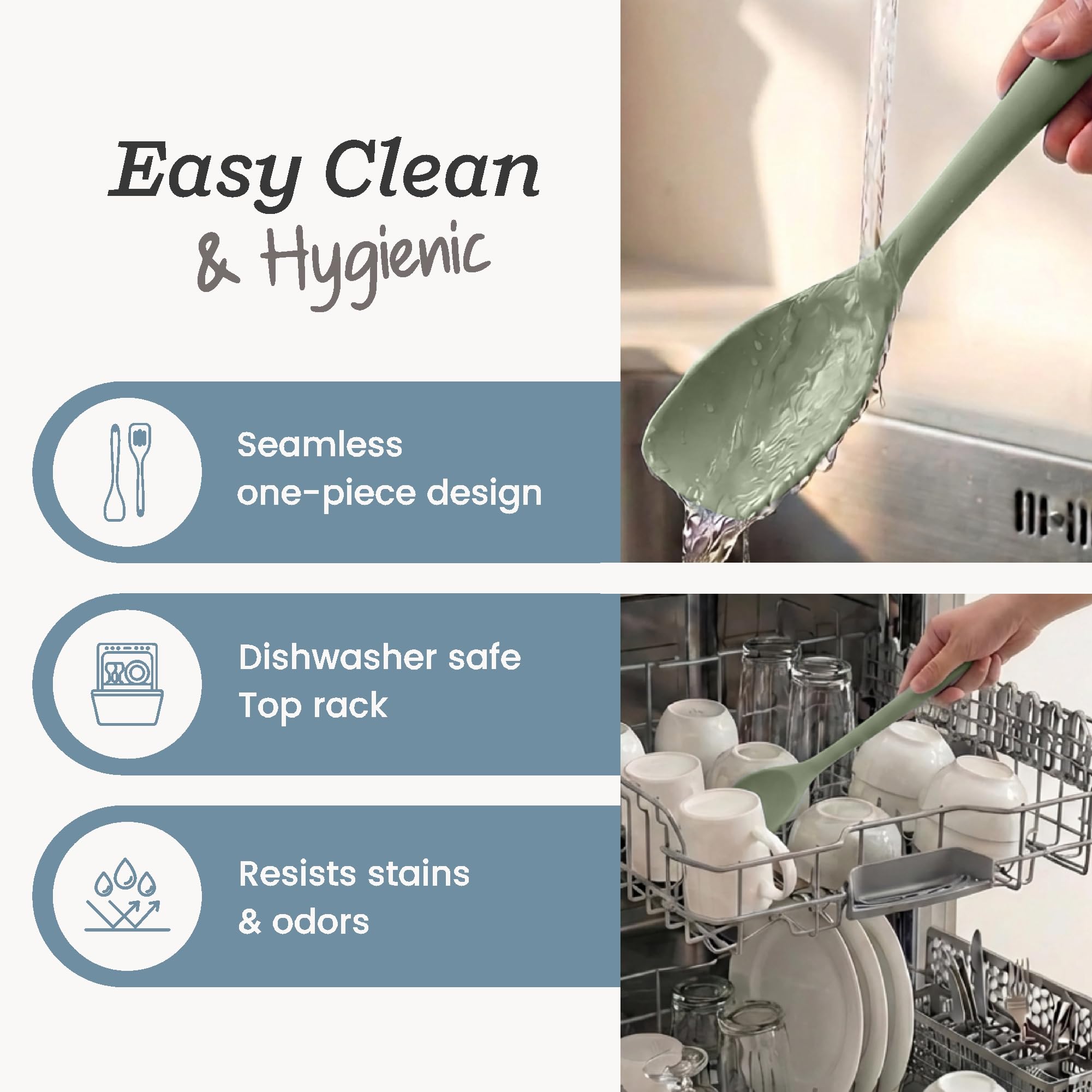 Starpack Stir and Serve Silicone Cooking Utensils Set (5-Piece, 11") - LFGB Non Toxic, 600°F Heat Resistant, BPA-Free - One-Piece Seamless, Dishwasher Safe - for Nonstick Cookware, Sage Green
