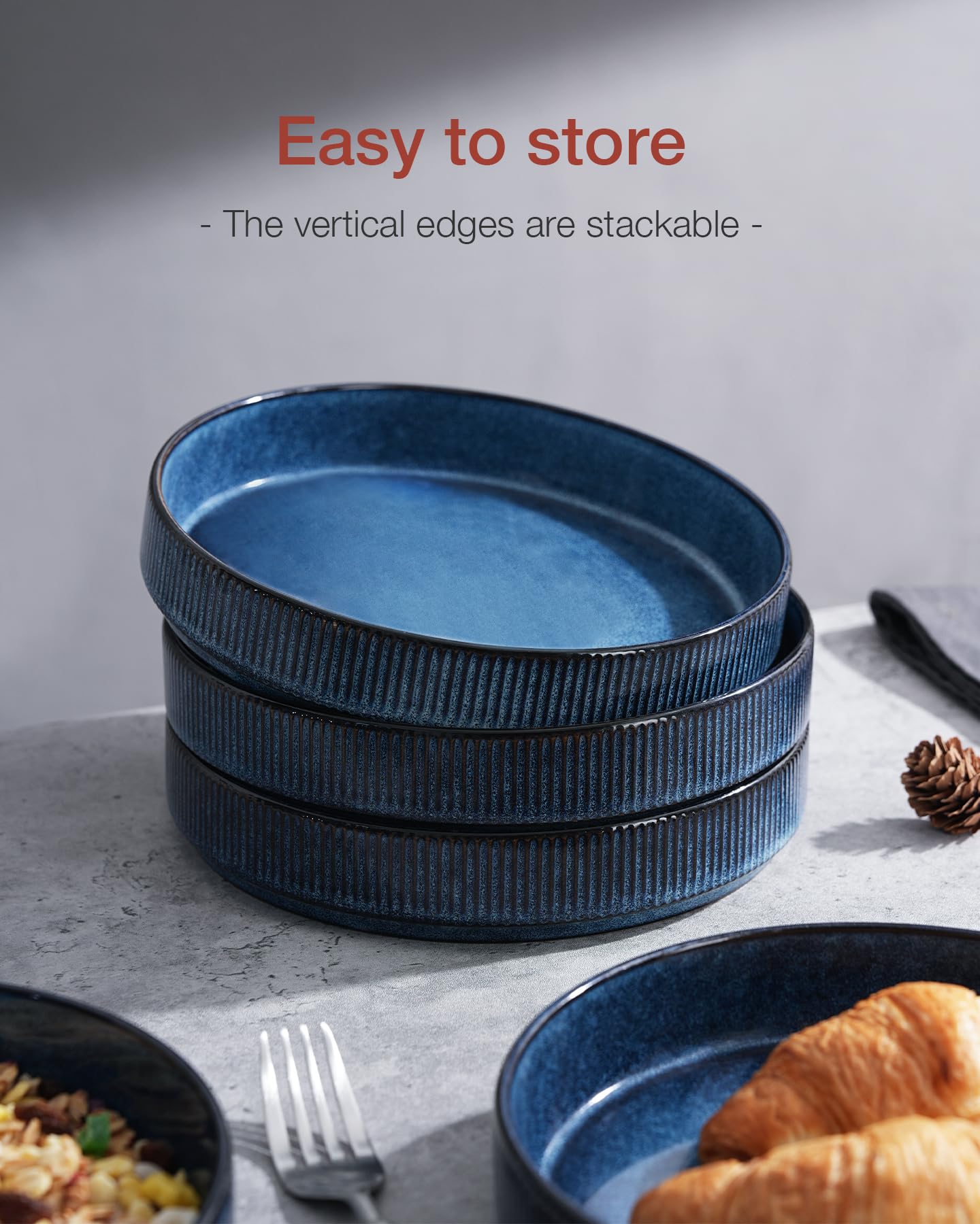 famiware Star 8.25" Pasta Bowls, Large Dinner Bowls Set of 4, Salad Bowl Plates, Shallow Bowls for Eating, Nebulas Blue