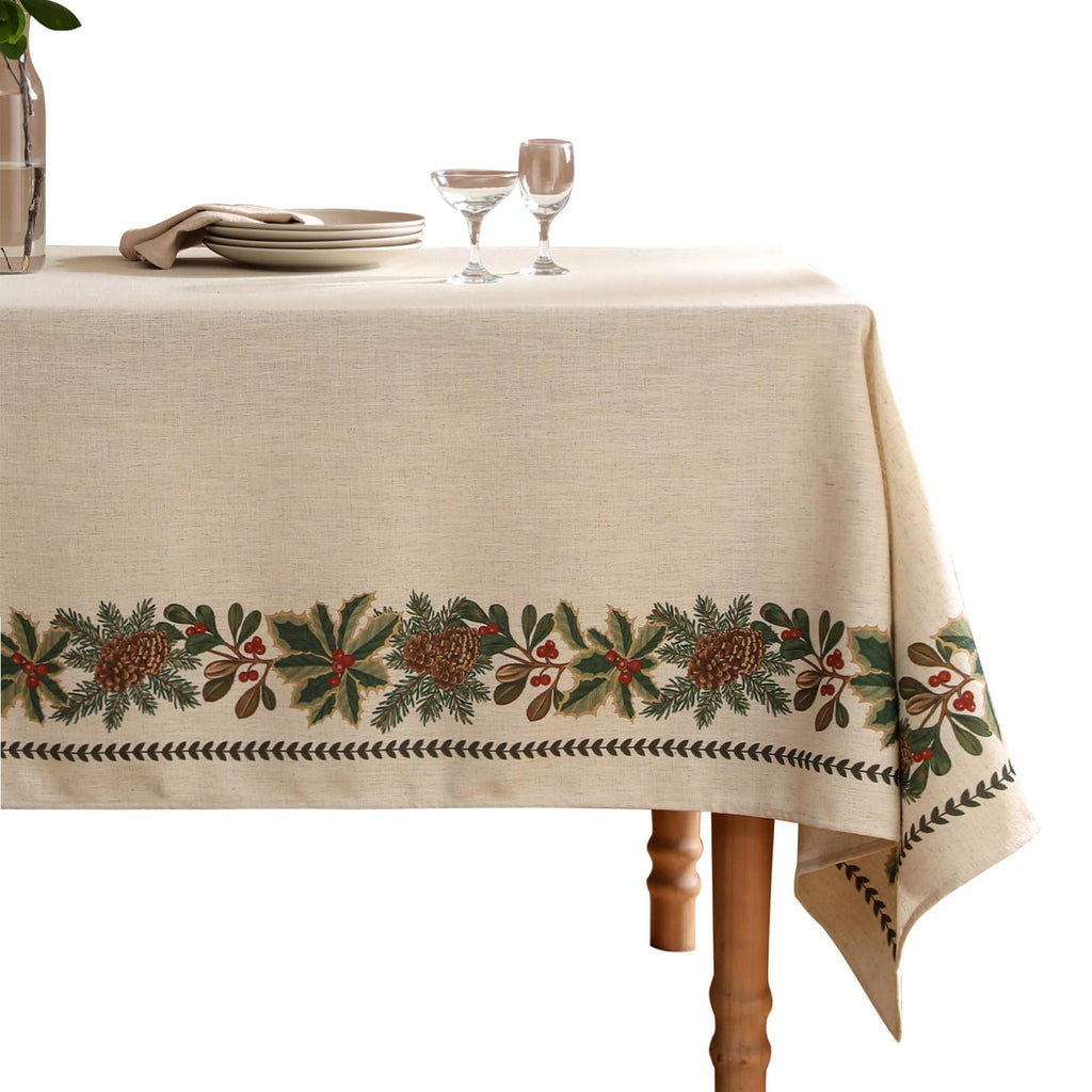 ISAENNE Designer French Linen Rectangular Tablecloth,71"x55"-Mosella F