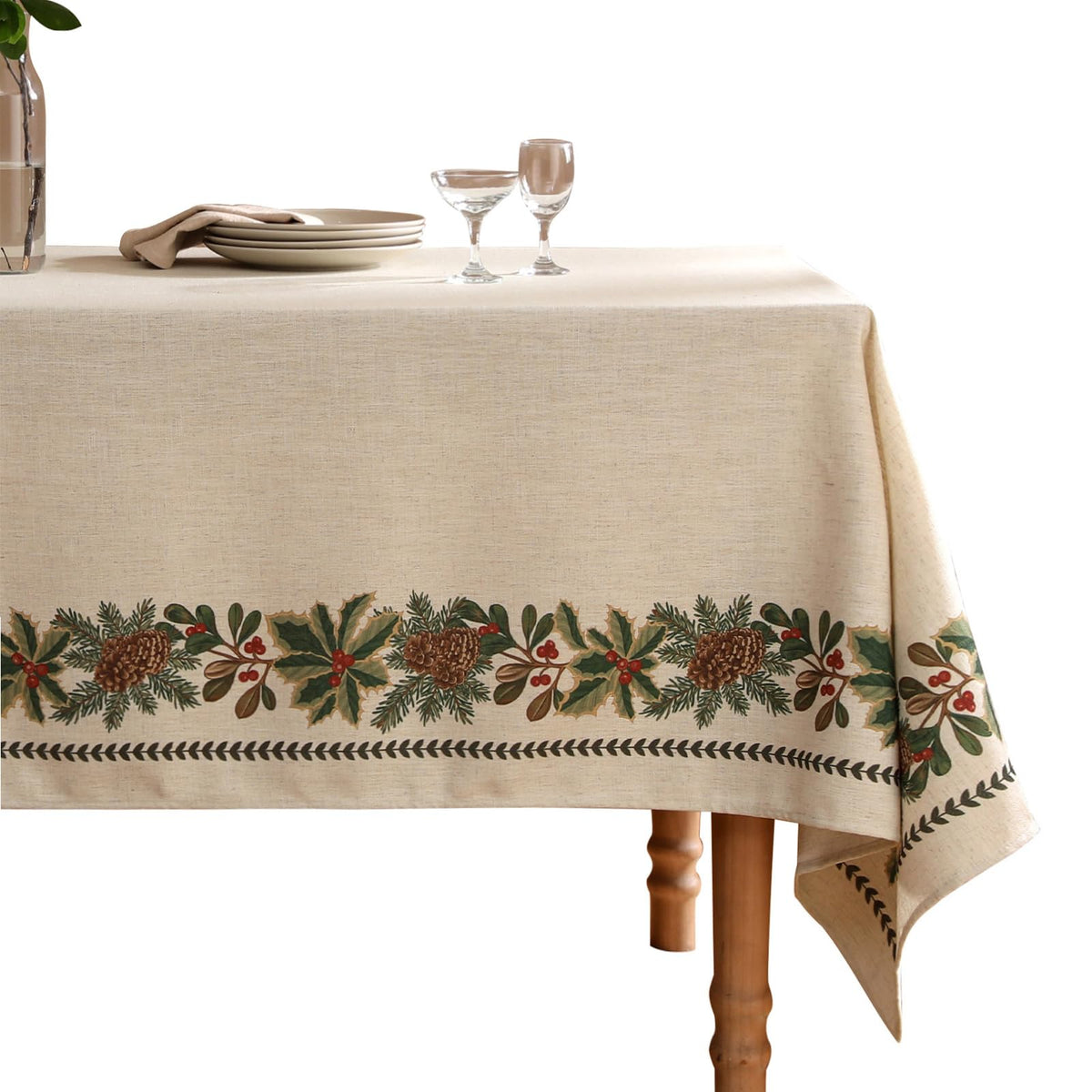 ISAENNE Designer Vintage Linen Rectangular Tablecloth,87"x55"-Serenity B