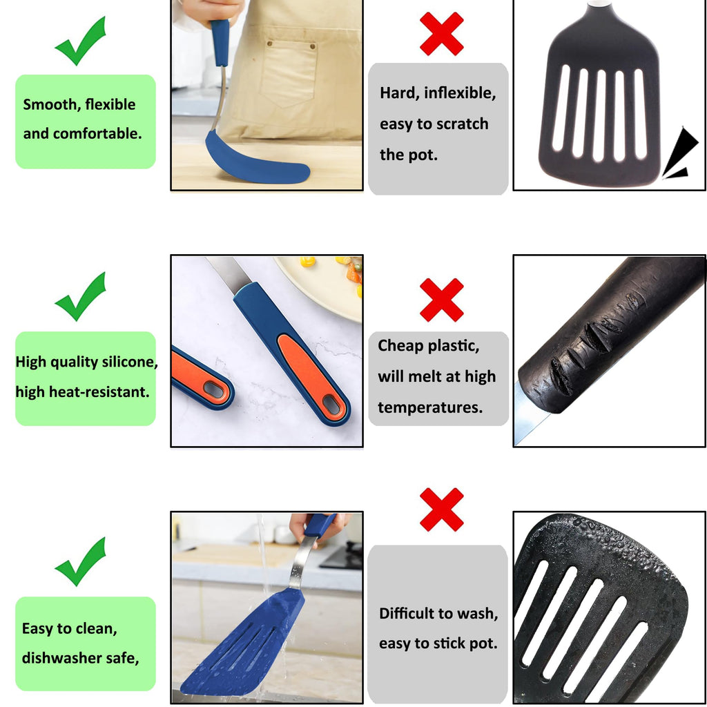 To encounter 3 Pieces Silicone Spatula Set, Heat Resistant Flexible Turner Spatulas, Nonstick Cookie Spatula, Fish Spatula, Dishwasher Safe, Navy Blue