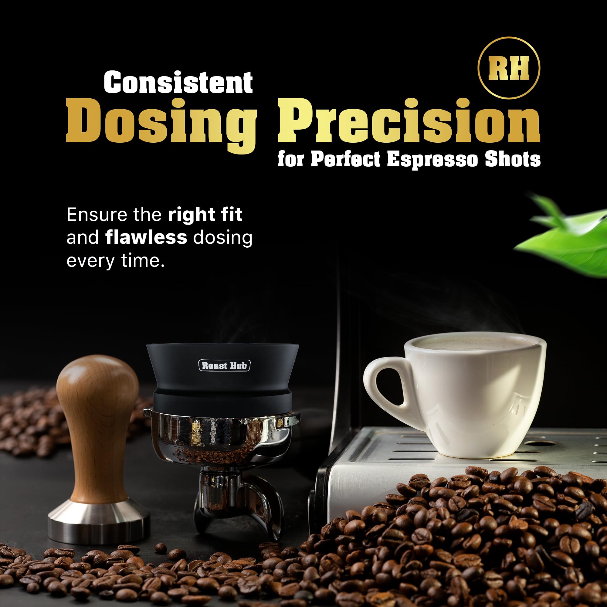 Roast Hub 58mm Magnetic Dosing Funnel for Portafilter Espresso Machine ~ High Strength 12 Magnet Design ~ Fits Most Express Coffee Machines ~ Home Barista Espresso Portafilter Adapter ~ UK Brand