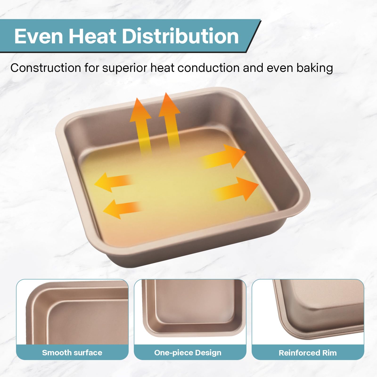 Spmarkt 2-Pack 8 Inch Square Baking Pan, Carbon Steel Nonstick Brownie Pan 8x8, BPA Free Stackable Square Cake Pan, Oven & Air Fryer Safe, Easy to Clean — Gold