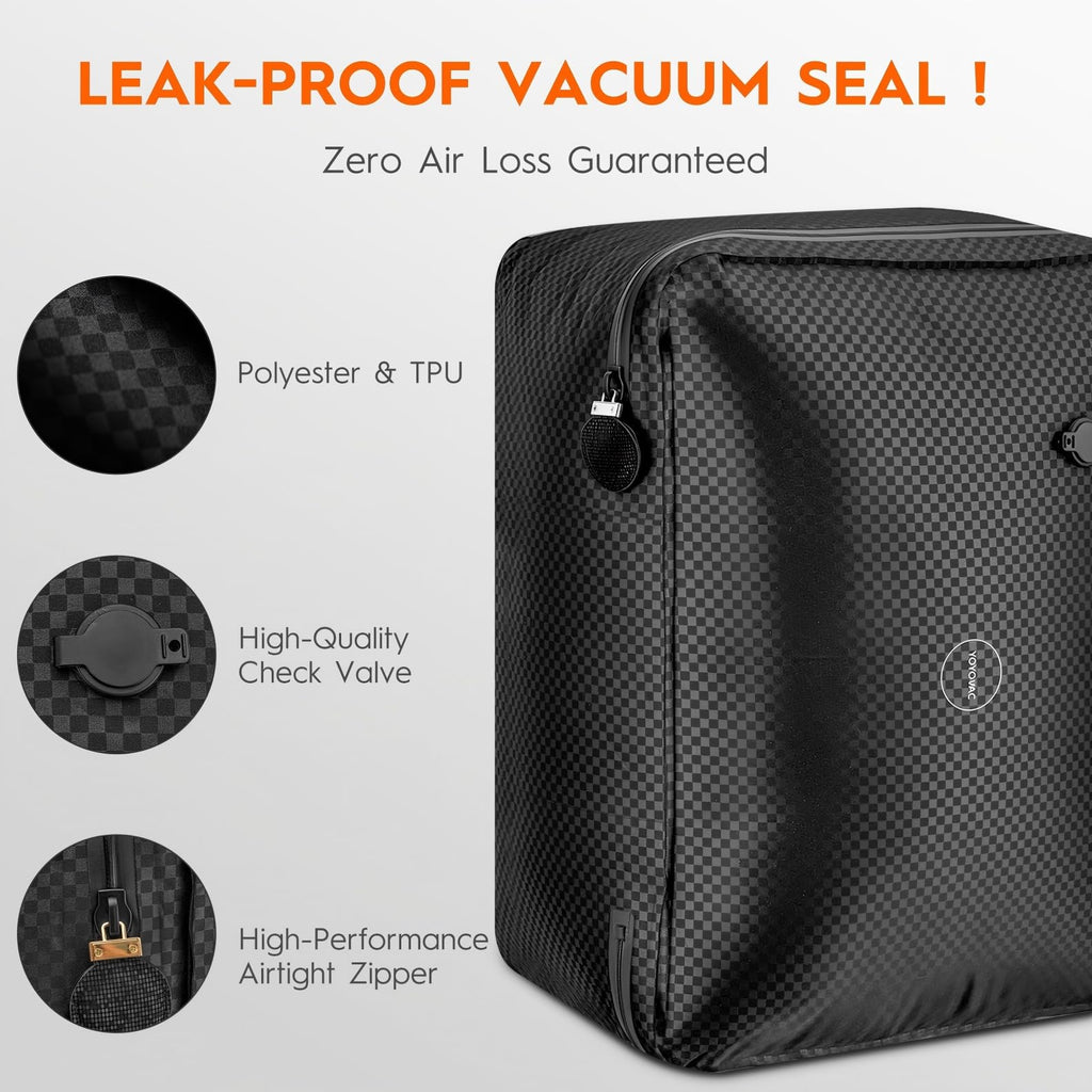 YOYOVAC 43L Max Capacity Vacuum Suitcase Compression Bags with Wireless Pump - Space Saver Bags for Travel Luggage, No Checked Baggage, Reusable, IP68, Fits 20/24/28 Inch Suitcases (No Tracker)