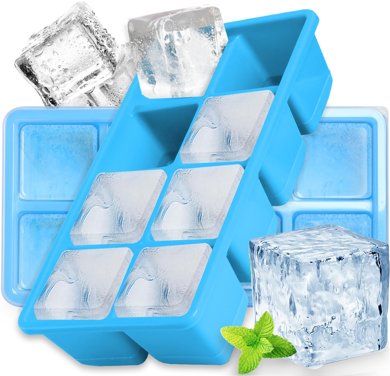 FURNSII Silicone Ice Cube Tray for Freezer with Lid, 2 Pack
