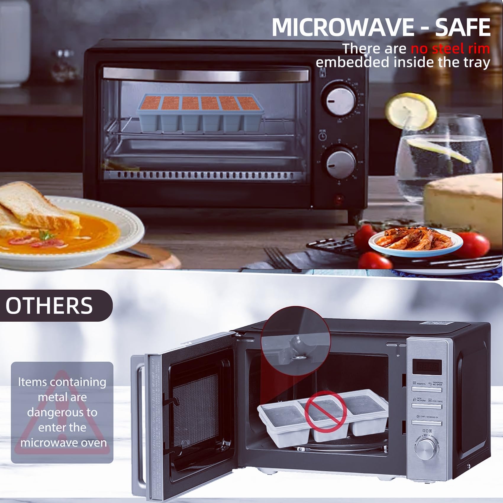 Silicone Freezer Molds Gift Set with 2 Tbsp, 1/2, 1, and 2 Cup Silicone Freezer Trays With Lids - Meal Prep and Kitchen Essentials Bundle (Blue 4 Pack)