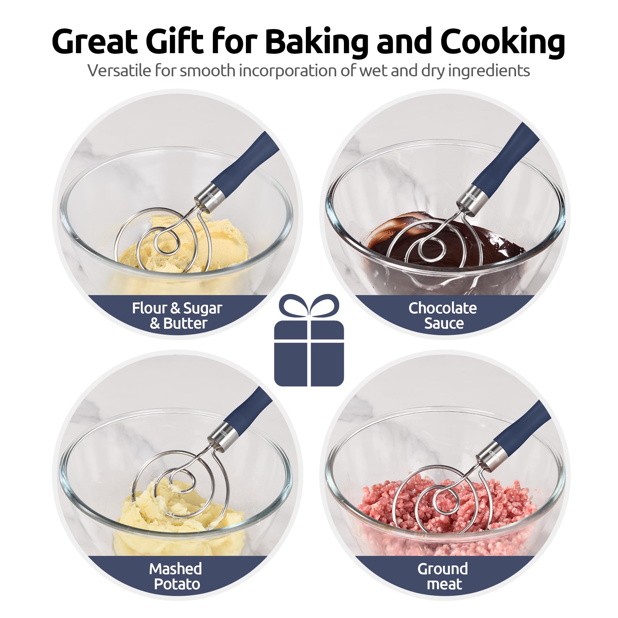 U-Taste Danish Dough Whisk 18/8 Stainless Steel Mixer Tool, Midnight Blue