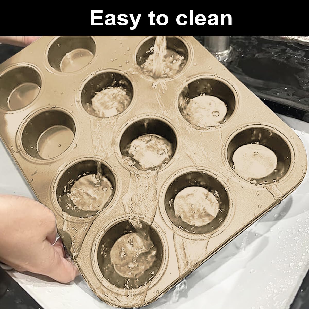 YUNYDSM 2 Pack Muffin Pan for Baking, Standard Nonstick Cupcake Baking Pan Set, 12 Cup Golden Muffin Pan, Cupcake Pans for Baking, Carbon Steel Baking Supplies