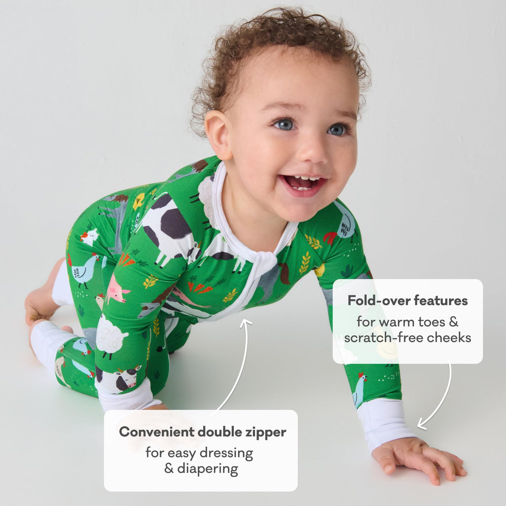 Little Sleepies Baby Pajamas, Green Farm Animals, 18-24M