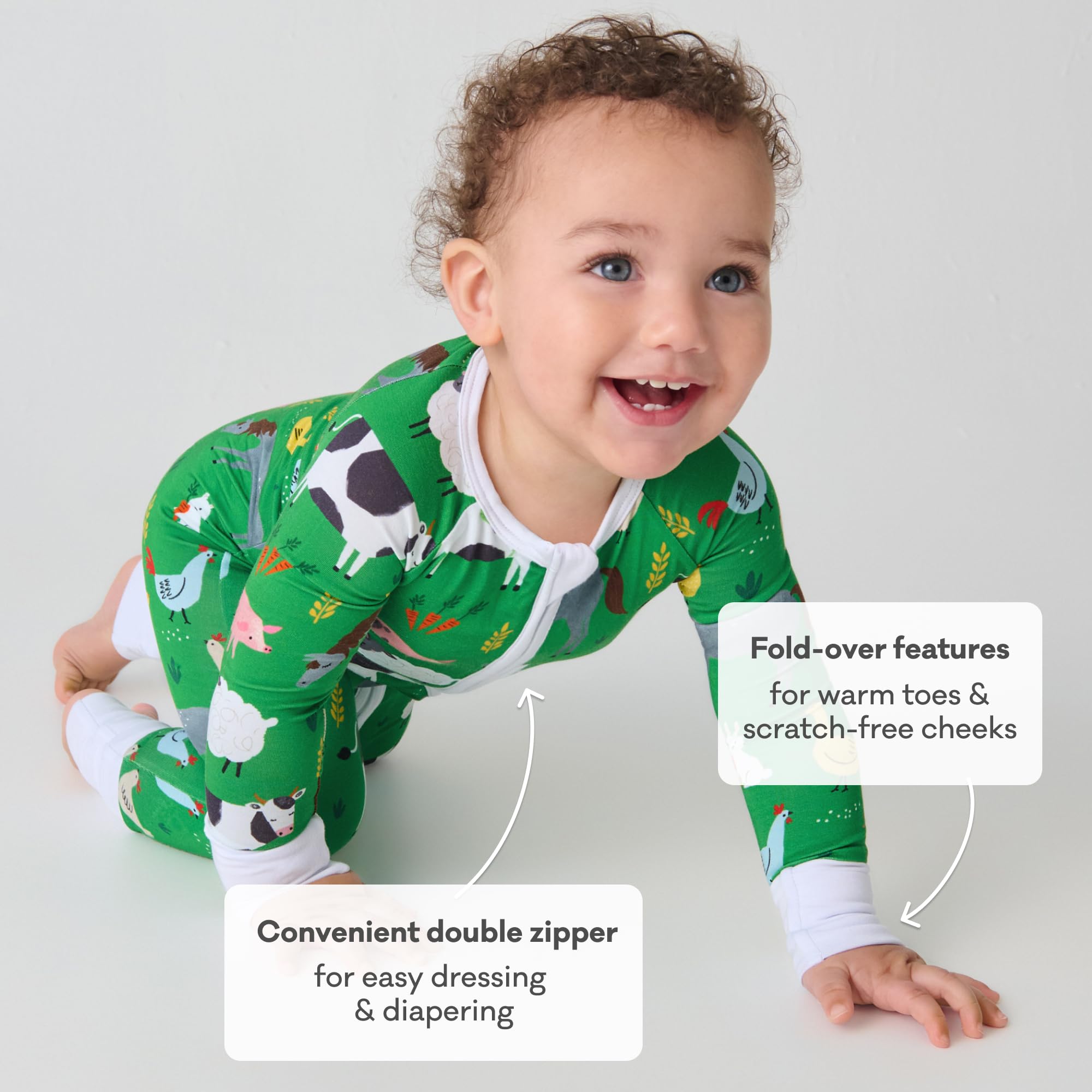 Little Sleepies Baby Pajamas, Green Farm Animals, 18-24M