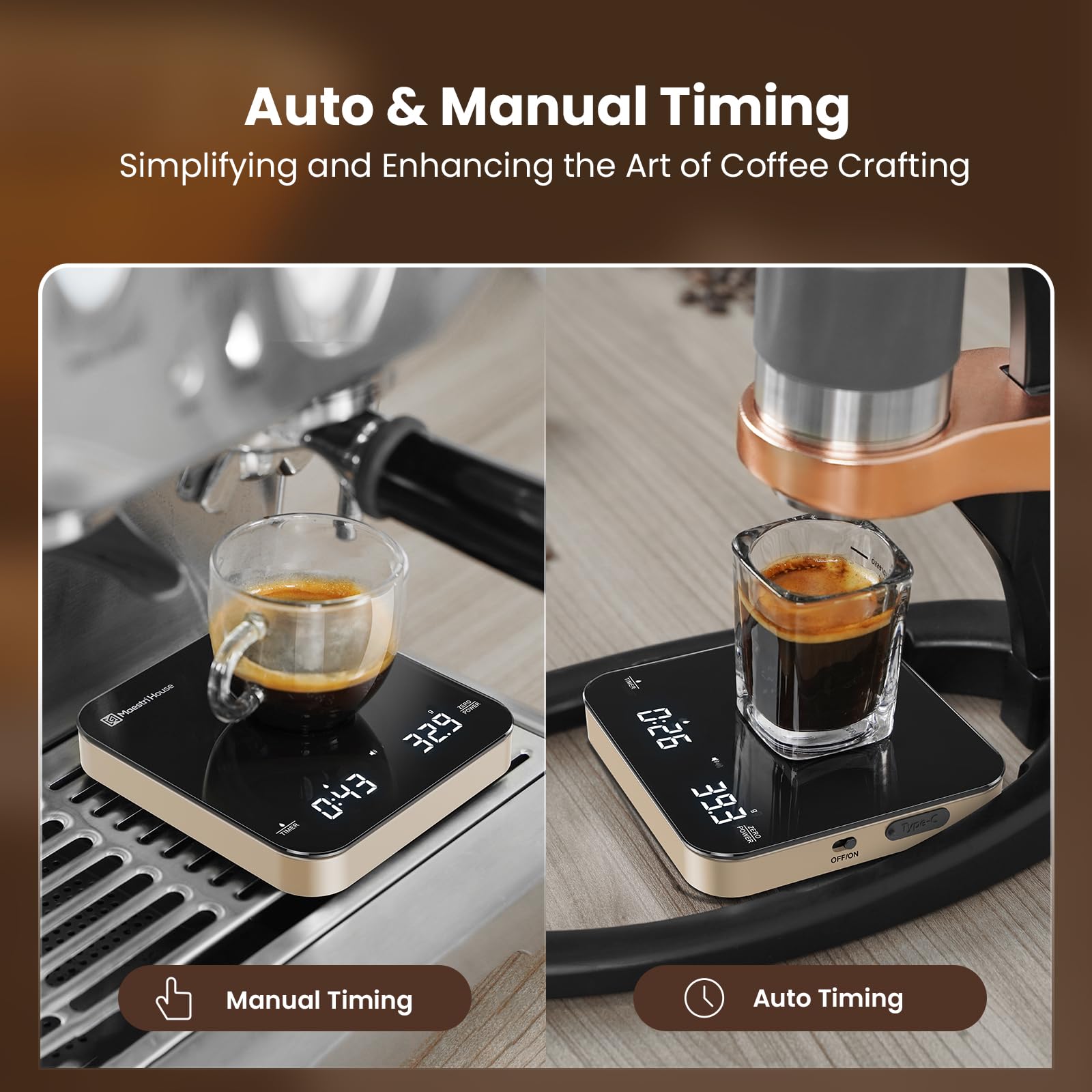 Maestri House S2 Espresso Coffee Scale with Timer 0.1g Precision Shot Scale