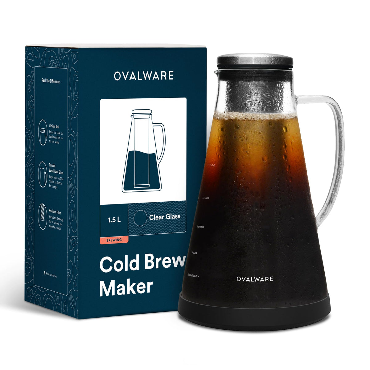 OVALWARE Airtight Cold Brew Coffee Maker with Tea Infuser & Spout 1.5L/51oz