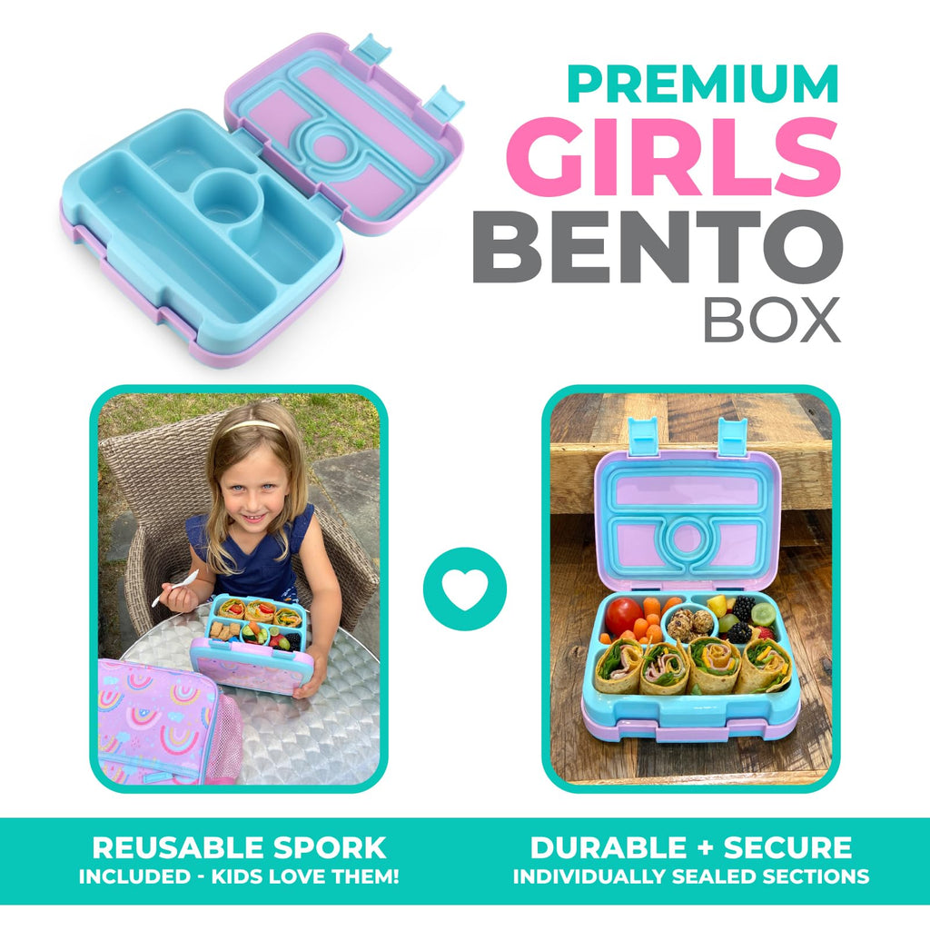 kinsho Bento Lunch Box for Kids Toddlers Girls, 4 Portion Sections Secure Lid, Microwave Safe BPA Free Removable Tray, Pre-School Kid Daycare Lunches Snack Container Ages 3 to 5, Pink Koala