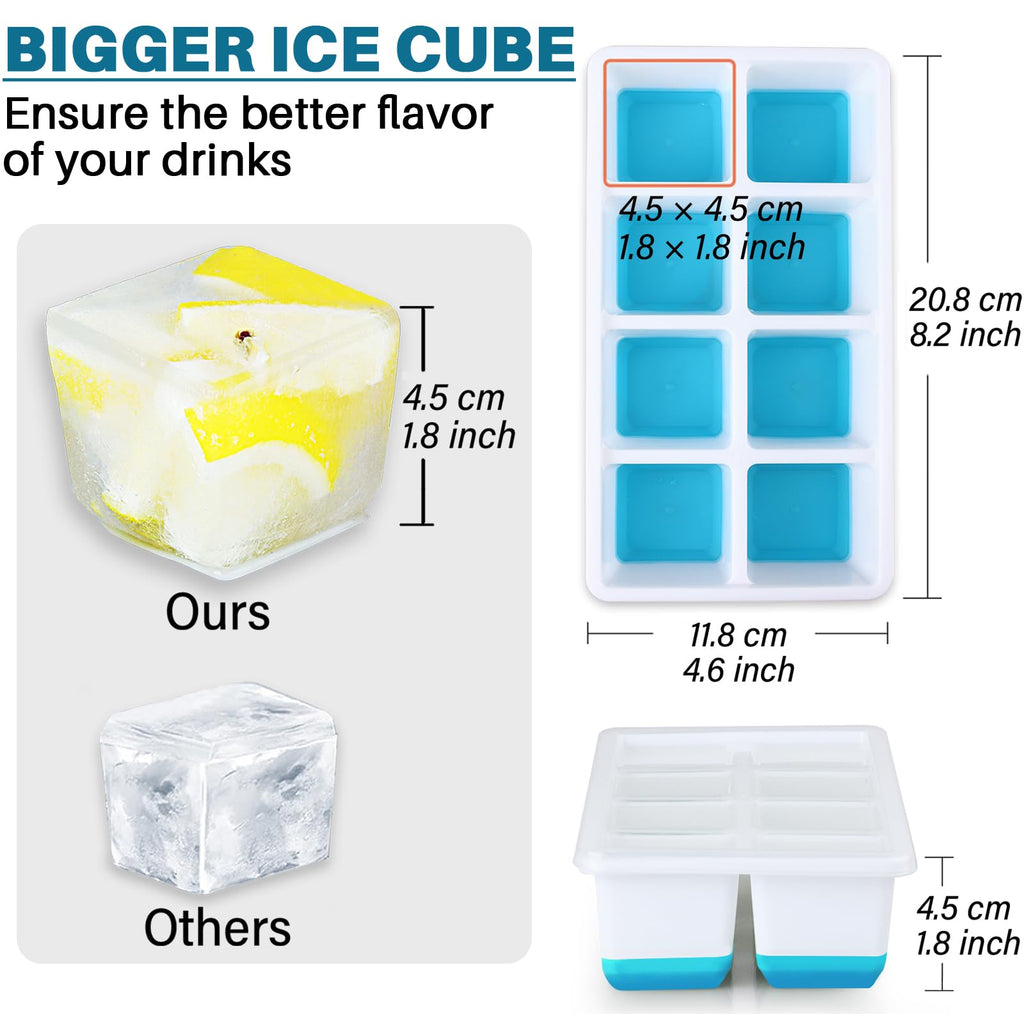 Large Ice Cube Molds, FURNSII 2 Pack Silicone Large Square Ice Cube Trays with Lids BPA Free, Easy-Release & Stackable 1.8'' Big Ice Cube Tray for Freezer Cocktail Whiskey Coffee