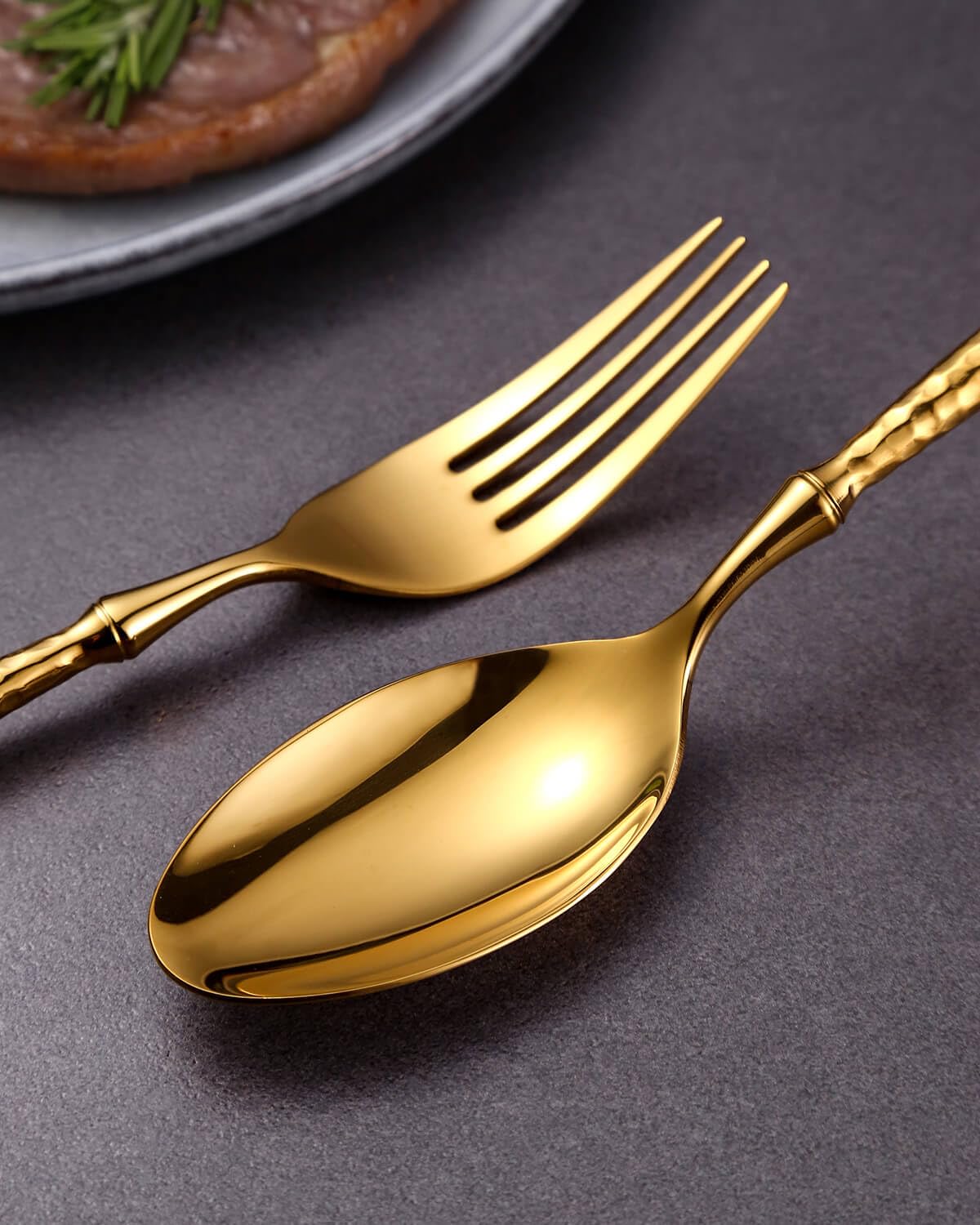Lemeya 20-Piece Hammered Gold Silverware Set,18/10 Stainless Steel Forging Heavy Duty Cutlery Set for 4, Luxury Unique Flatware Set,Spoons and Forks Set,Mirror Polished,Dishwasher Safe